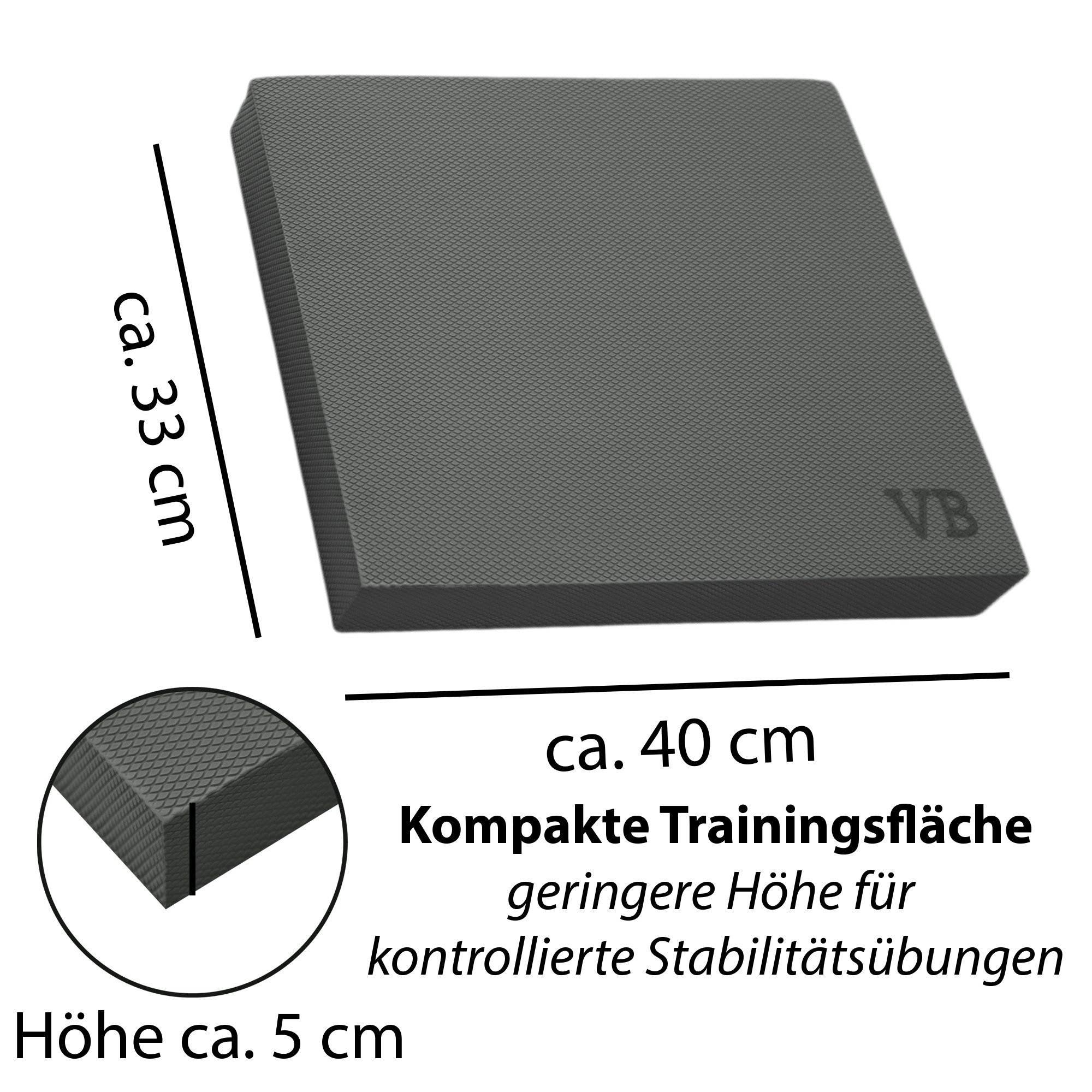 VonBueren Balance Pad ca.40x33x5cm grau TPE rutschfest für Stabilitätstraining, Yoga, rutschhemmende Oberfläche für kontrolliertes Training