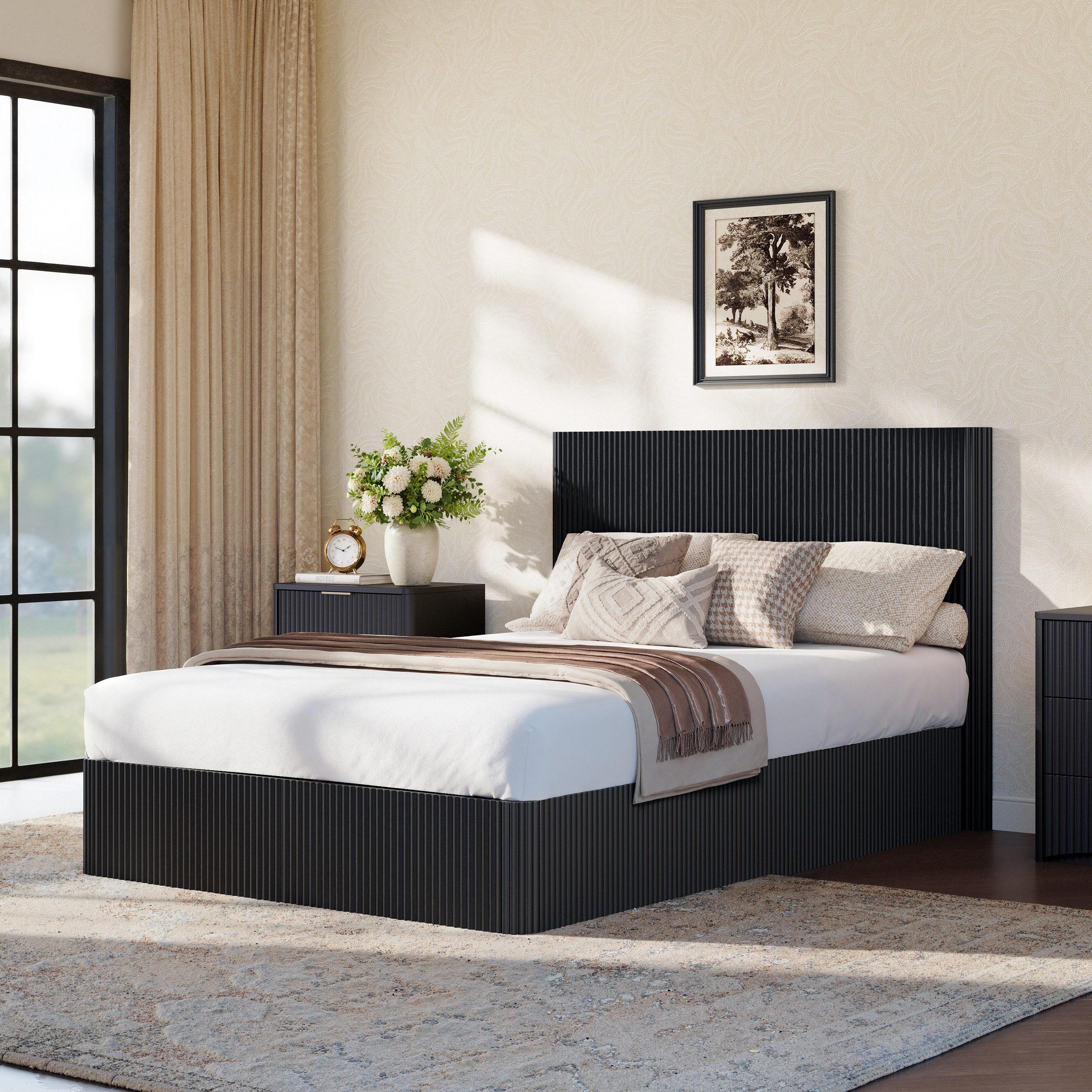 REDOM Stauraumbett Funktionsbett mit hydraulischem Lift-System, Rillenoptik (großer Stauraum und stabile Latten, Jugendbett Doppelbett, Kinderbett 140x200 cm), ohne Matratze