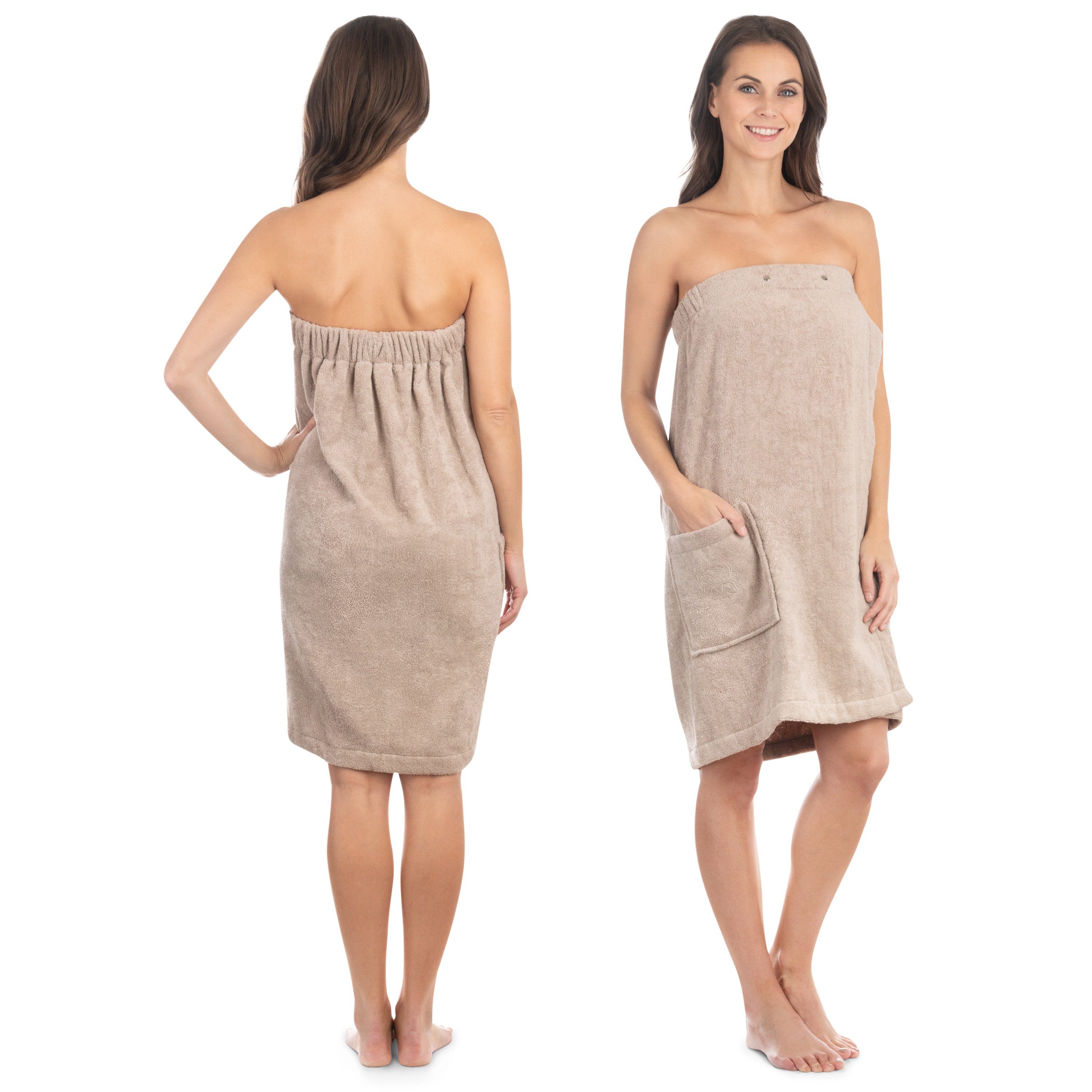 Knöpfe Saunahandtuch, mit mit und 360 Saunakilt weich beige saugstark Zugband, Damen, - Kilt und Liebenstein Saunatuch Damen, Handtuchkleid, außergewöhnlich g/ Premium m²