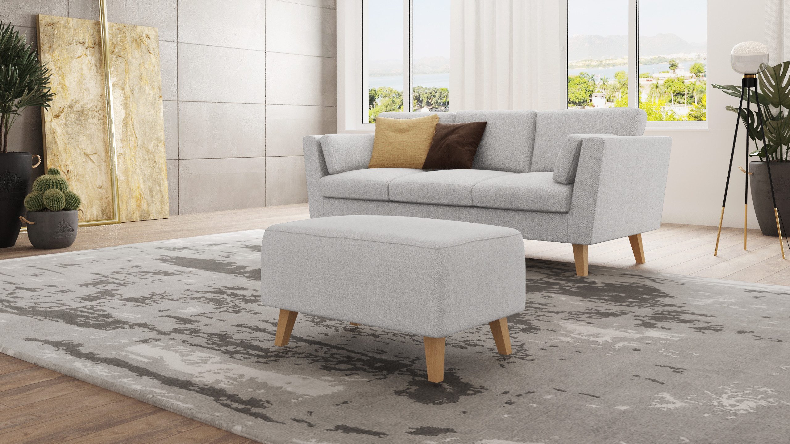 S-Style Möbel Polsterhocker Angeles mit Holzfüßen im skandinavischen Stil, mit Wellenfederung