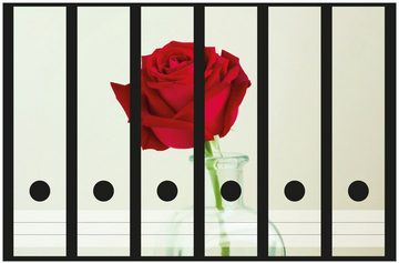 Wallario Etiketten Rote Rose in Glasvase, Ordnerrücken-Sticker in verschiedenen Ausführungen