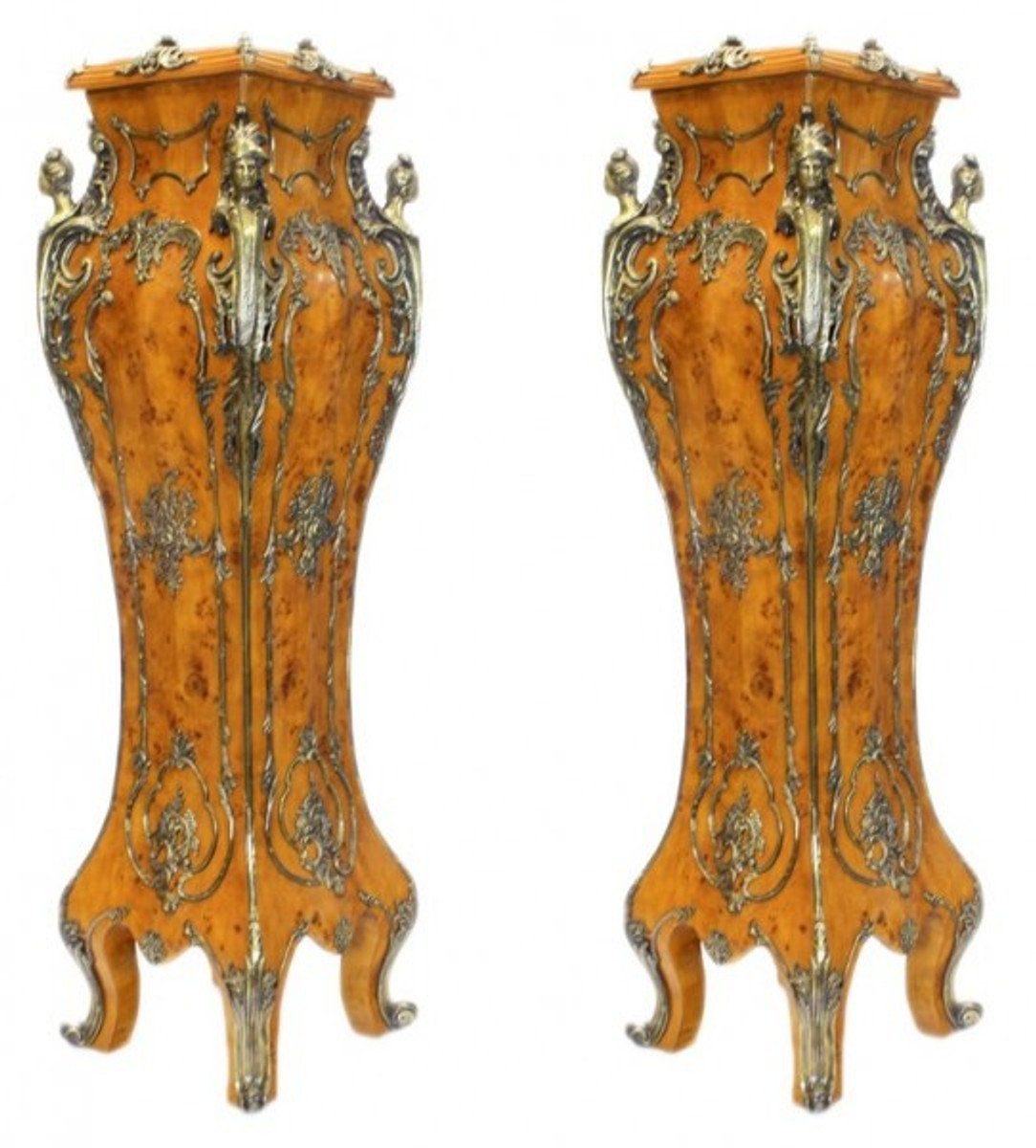 Casa Padrino Beistelltisch Luxus Barock Säulen Set Vogelaugen Ahorn / Messing (2 Stk) H 160 cm x B 40 x L 40 cm