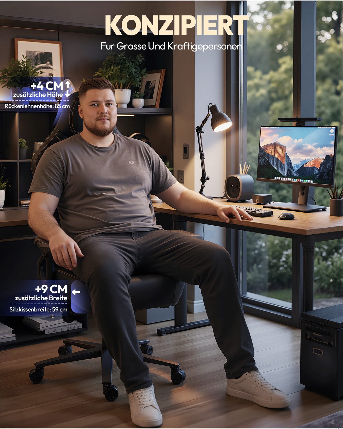 Dowinx Gaming-Stuhl Bürostuhl 200kg Belastbarkeit (Packung), Ergonomischer Chefstuhl, 4D Armlehnen, verstellbare Lendenstütze
