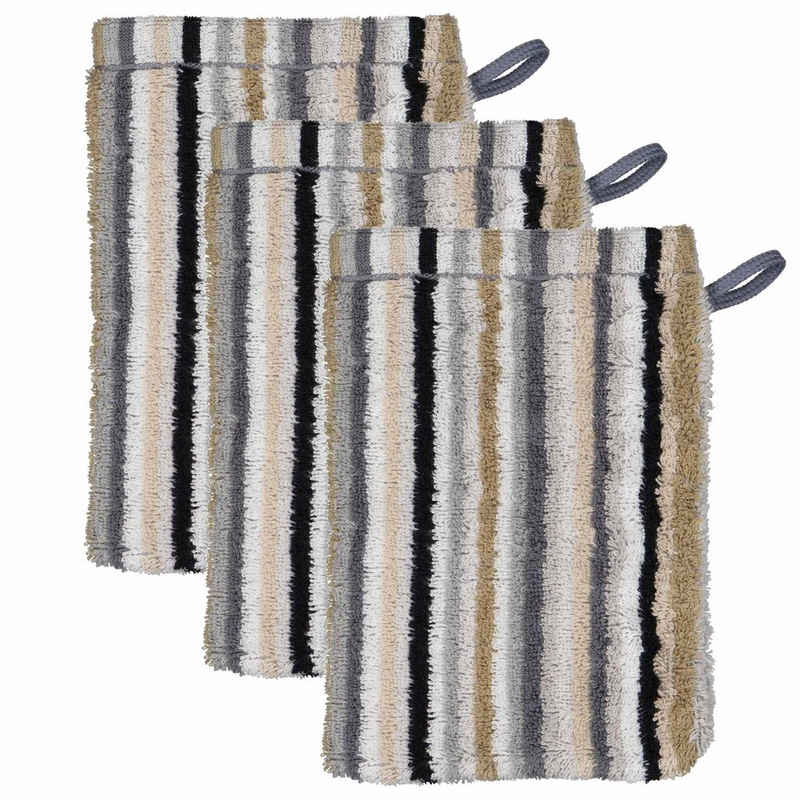 Cawö Waschlappen Waschhandschuh, 3er Pack - C Life Style Stripes, Frottier