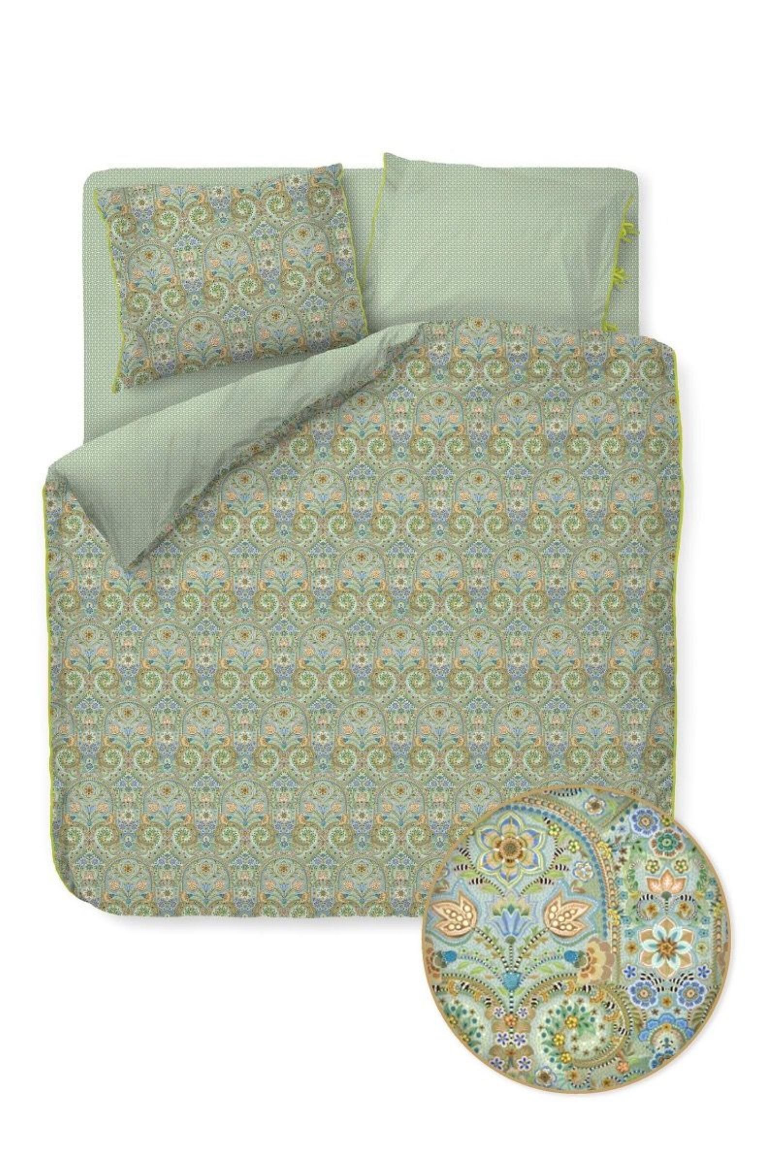 PiP Studio Bettwäsche PIP Studio Perkal Bettwäsche 135x200 Kikoy Green Blüten Ornamente, Perkal, 2 teilig, fein gewebter 100% Baumwollperkal