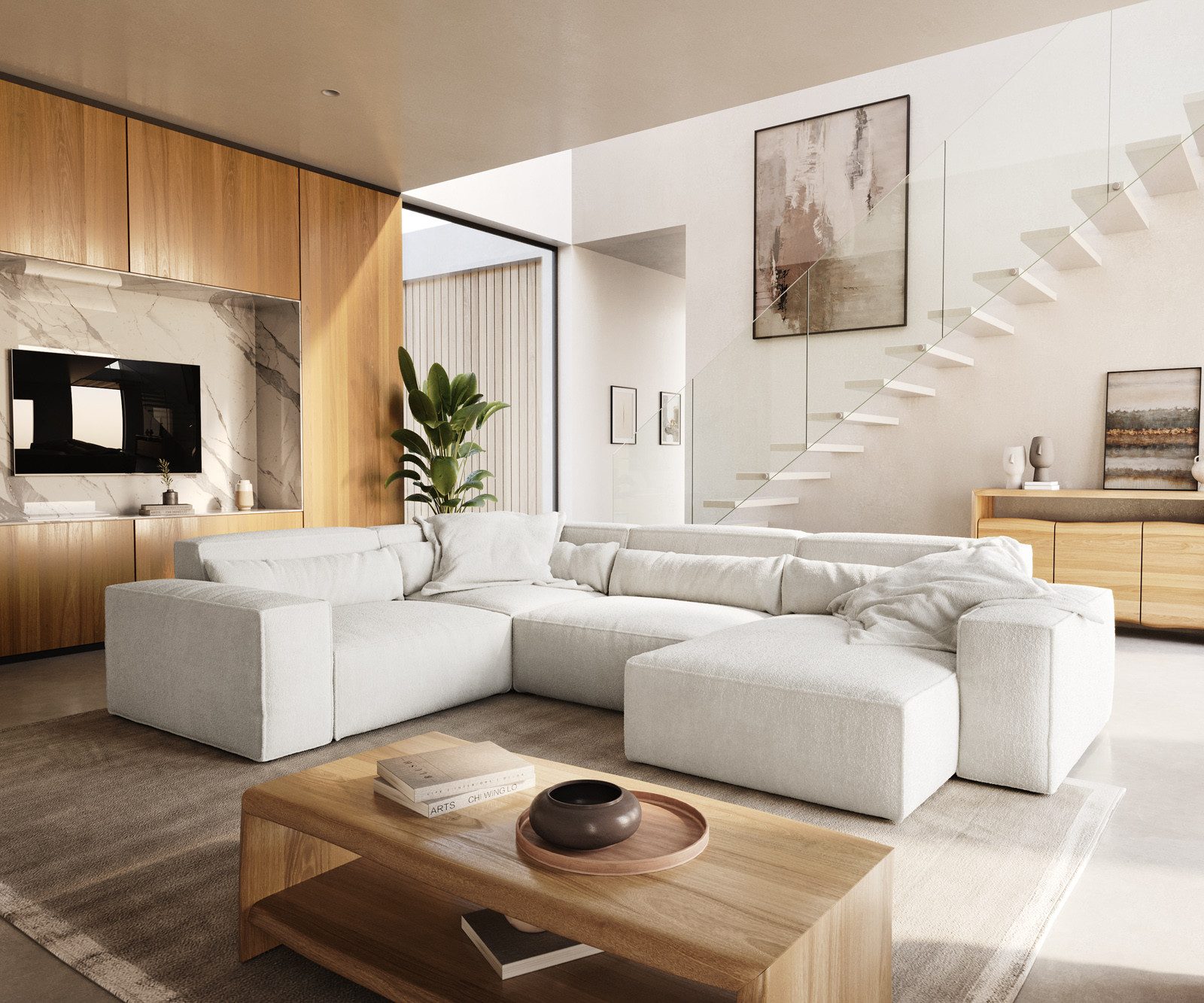 DELIFE Wohnlandschaft Sirpio, Bouclé Creme-Weiß 300x210 günstig online kaufen