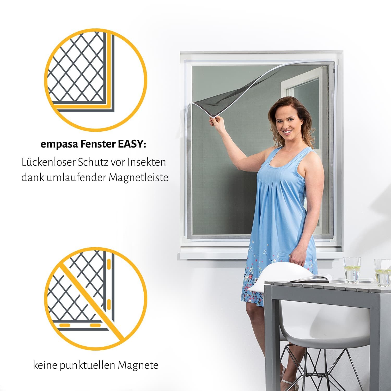 empasa Insektenschutz-Fensterrahmen "EASY", Fliegengitter Fenster zuschneidbar, schwarzes Filatec-Gewebe, weiß – Bild 4 von 5