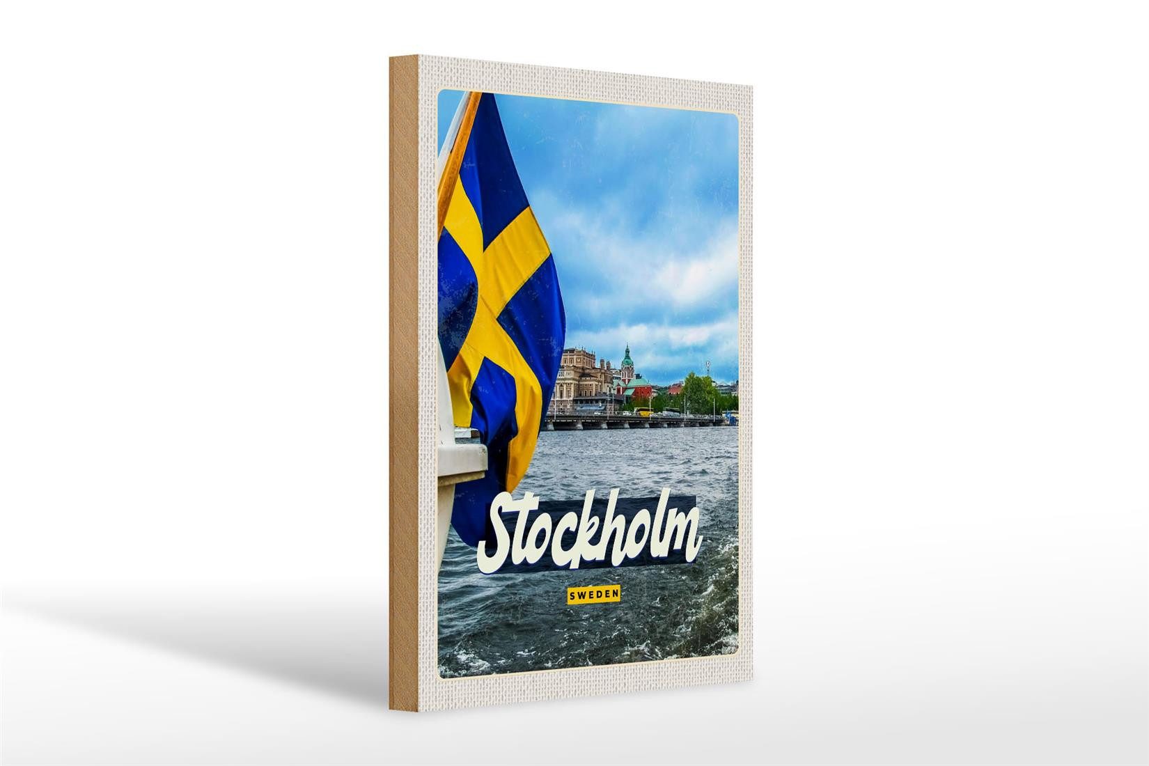 Holzbild Reise 20x30cm Stockholm Schweden Bootstur Meer