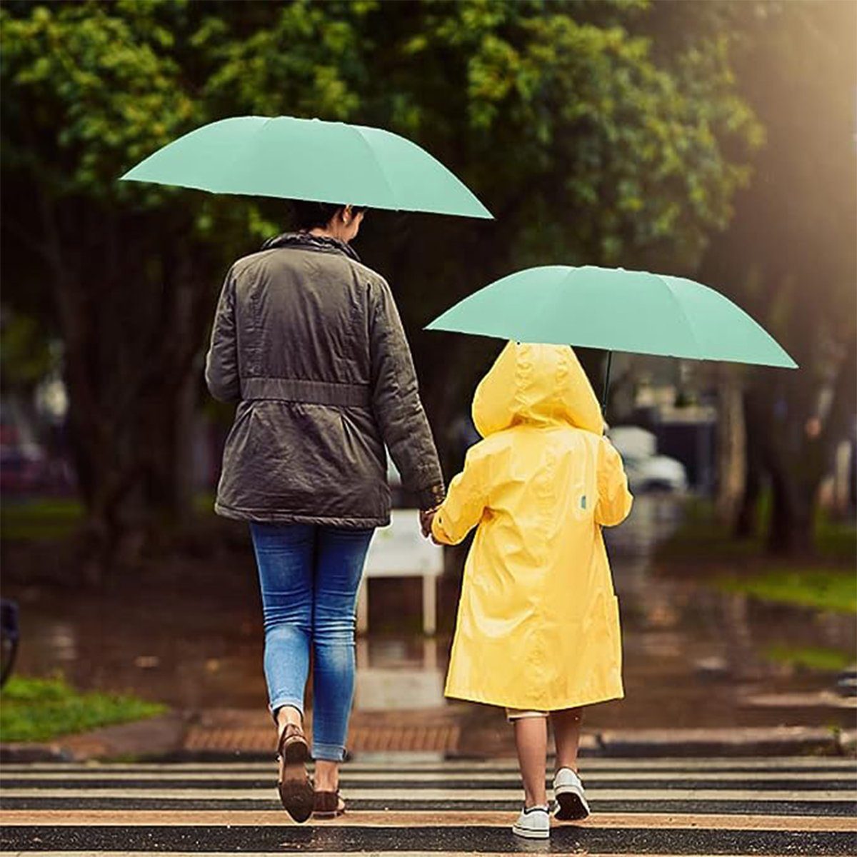 Grün Taschenregenschirm Mini Klein 6 Taschenschirm Rippen Regenschirm UV Regenschirm Schutz Faltbar Taschenregenschirm Ultraleicht, XDeer Sturmfest