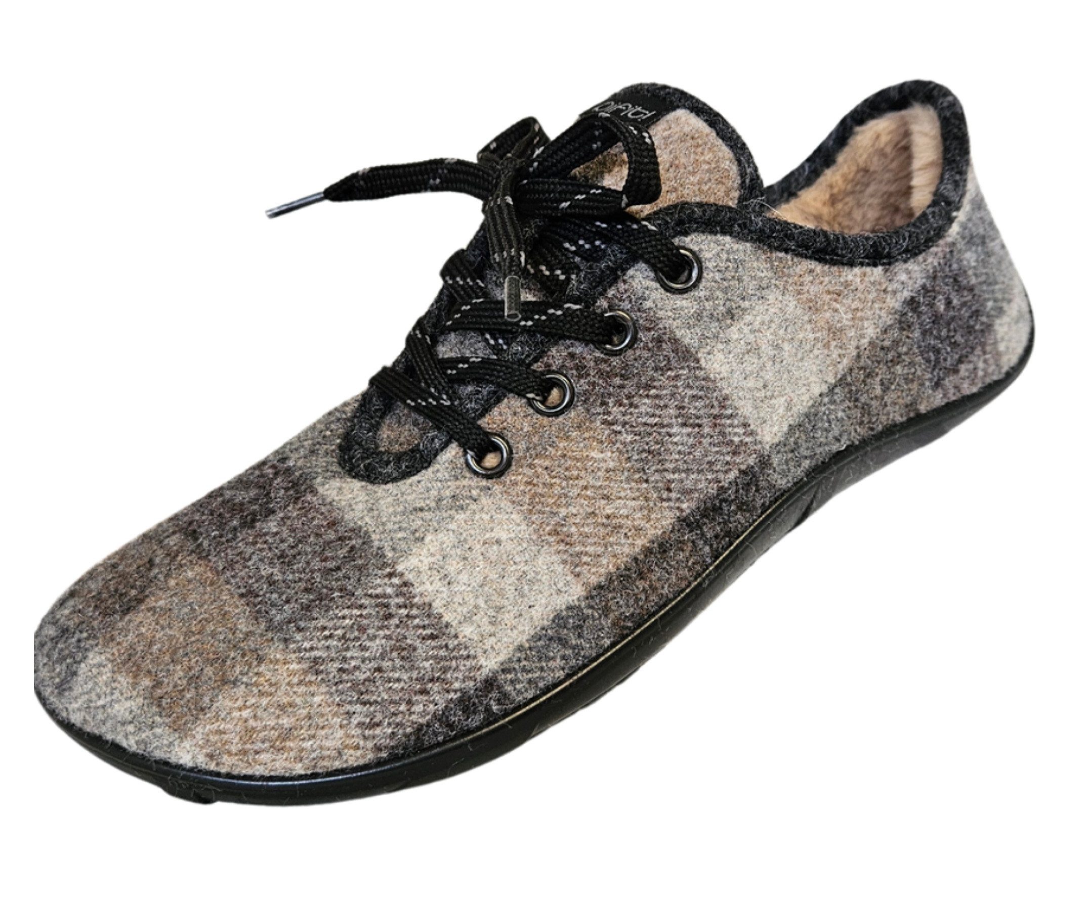 pifit! Sneaker "mellow" aus Wollstoff, gefüttert, 32030, braun-kariert Barfußschuh