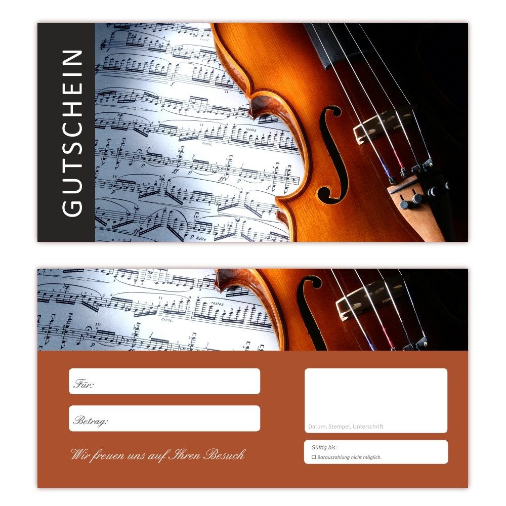 Geschenkkarte Geschenkgutscheine Musik Geige mit Notenschlüsseln (Musik-642)