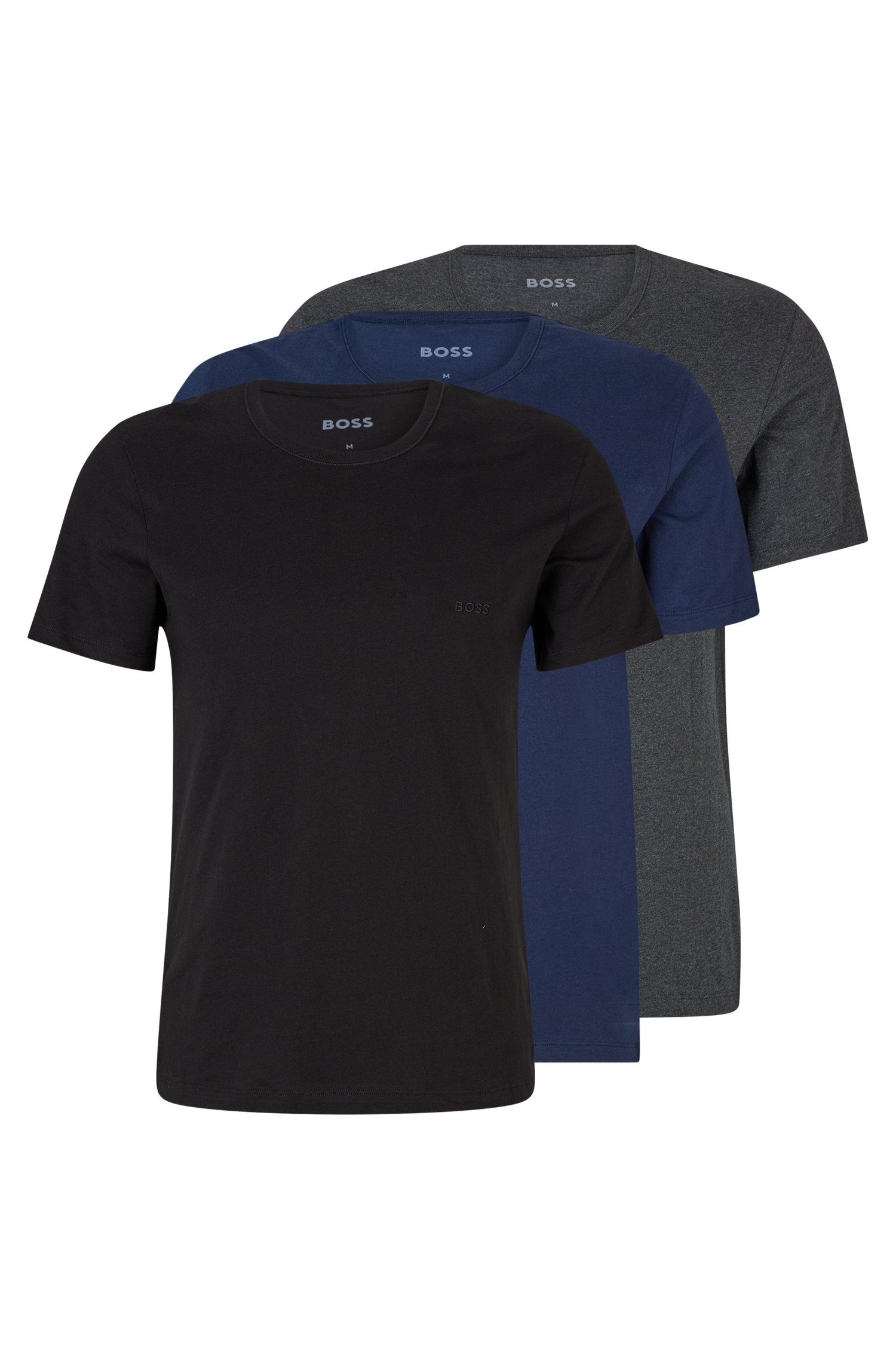 mit BOSS dezentem Open_Blue497 Logo-Print T-Shirt T-Shirt Rundhals BOSS (3er-Pack)