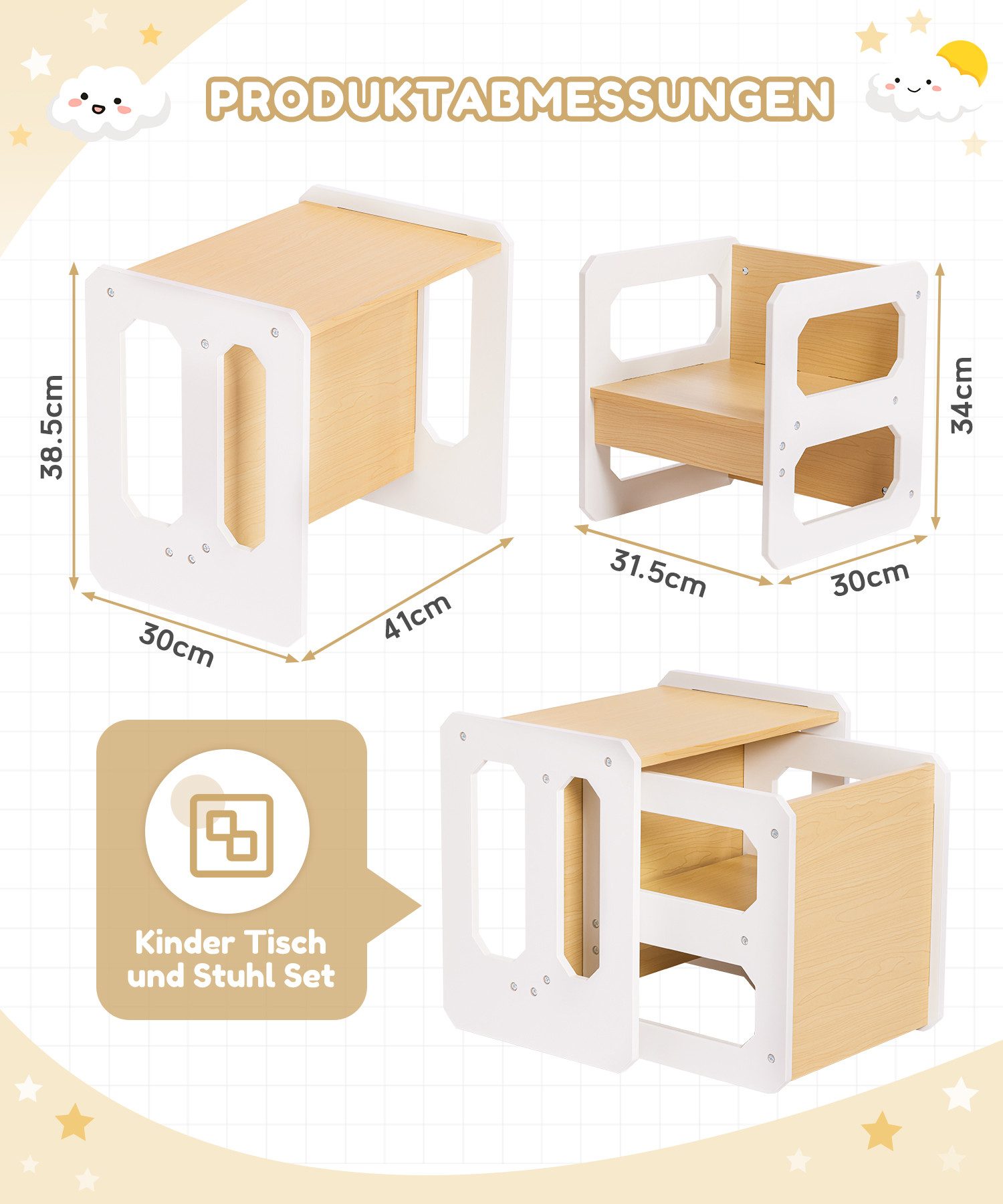 Yorbay Kindertisch Kindersitzgruppe 2 in 1 mit stabiler Sitzbank, Sitzgrupp günstig online kaufen