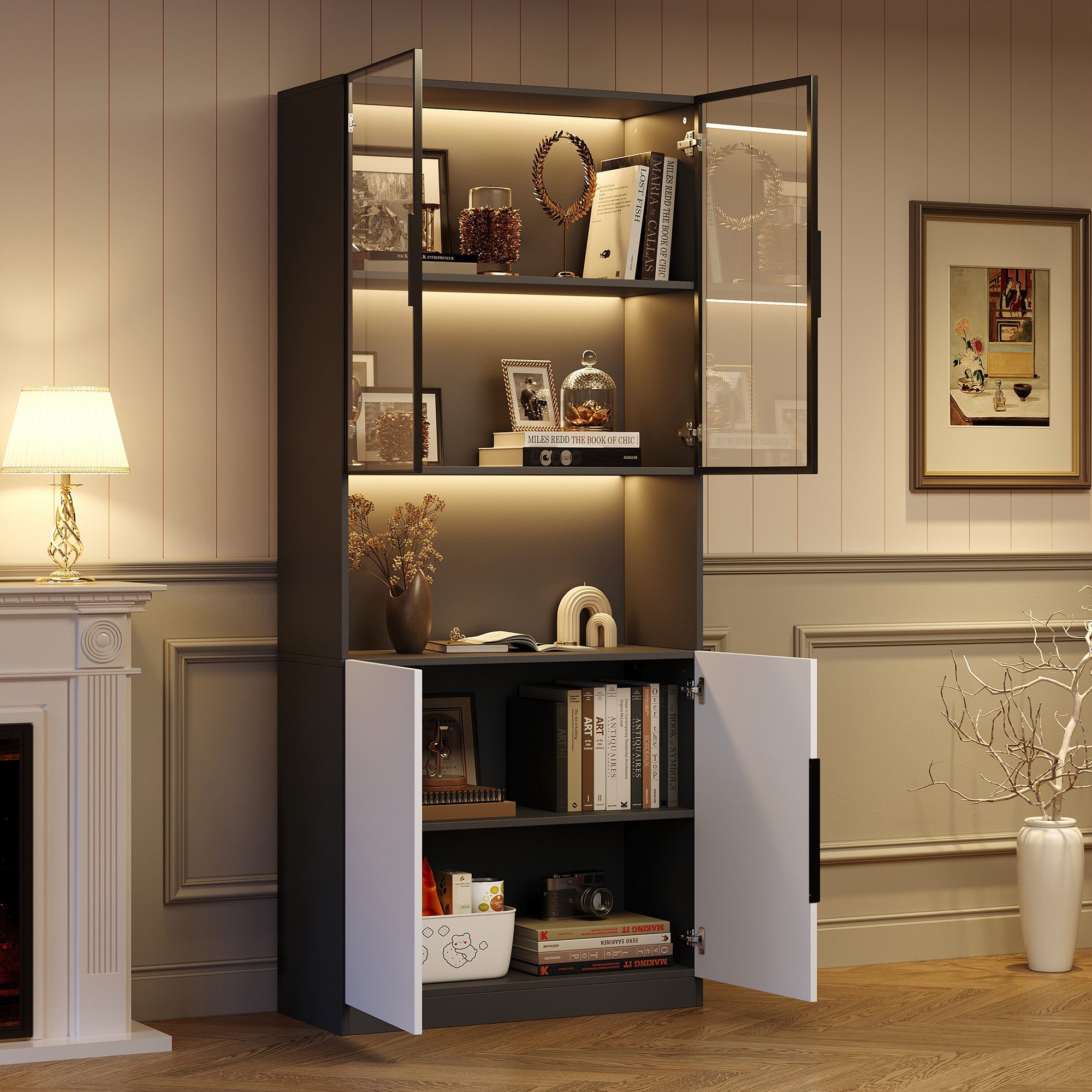 OKWISH Vitrine mit verstellbare Trennwand (Bücherregal günstig online kaufen
