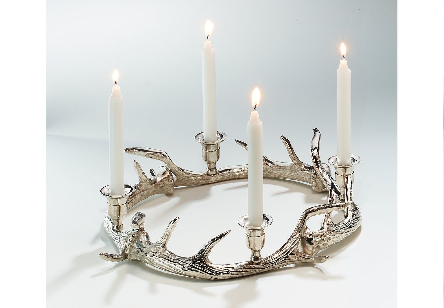 Kranz Kerzenständer Metall HIRSCH Kerzenhalter (silber) aus Kobolo rund