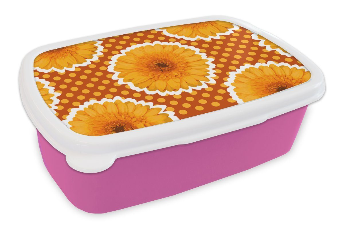 MuchoWow Lunchbox Blumen - rosa Erwachsene, - Brotdose Punkte Snackbox, Muster, Vintage Brotbox Kinder, Kunststoff Kunststoff, (2-tlg), Mädchen, - für