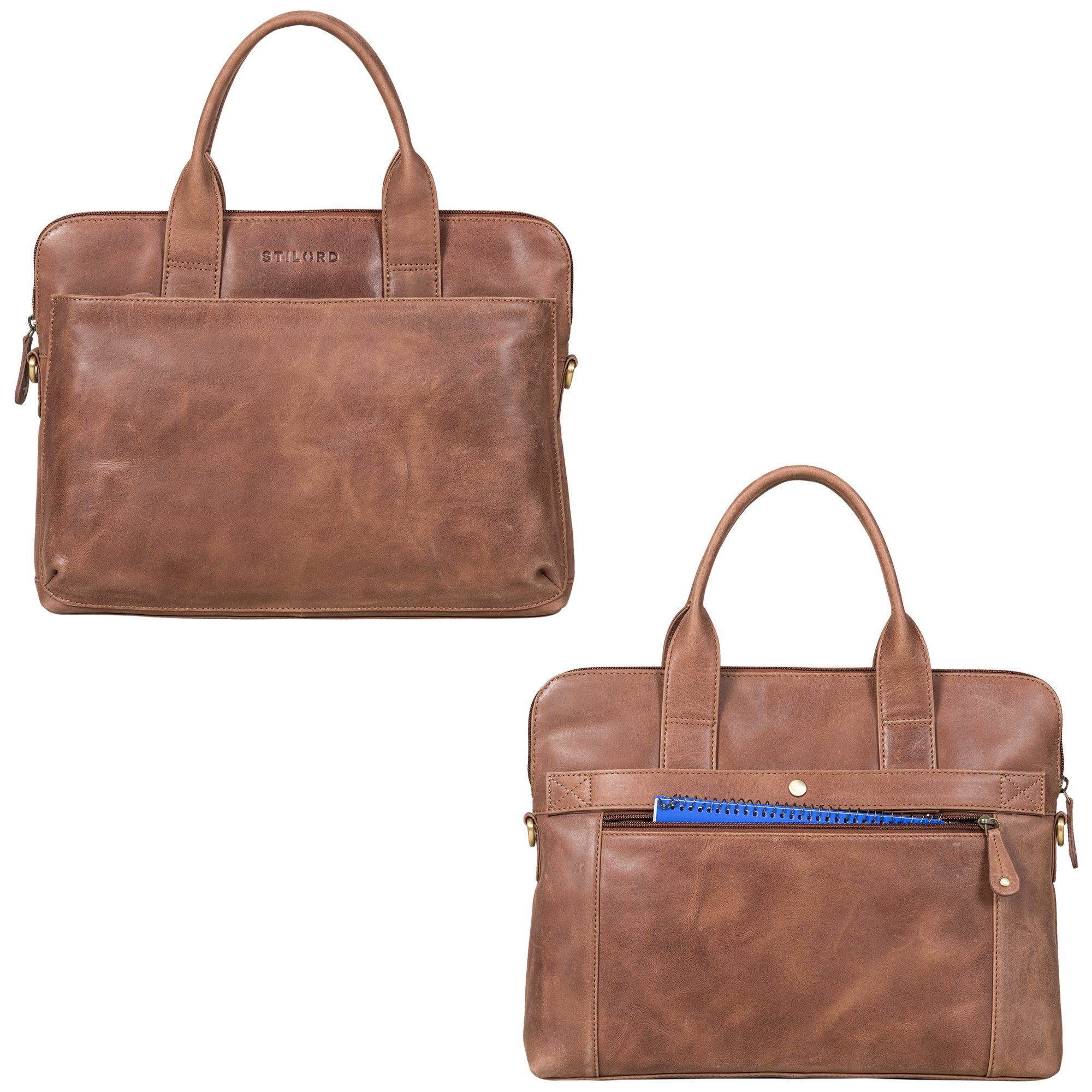 13 Leder Laptoptasche "Lancelot" - Geschmackvolle messina braun Laptoptasche Zoll STILORD