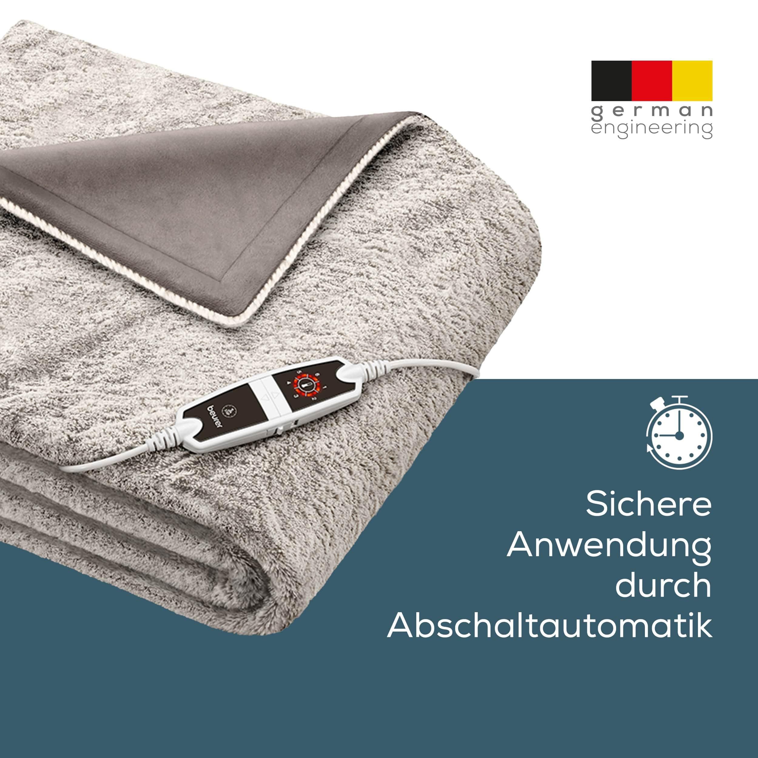 BEURER Heizdecke HD 150 taupe XXL, elektrische Wärmedecke zum Einkuscheln, 6 Temperaturstufen, kuscheliges Material, maschinenwaschbar
