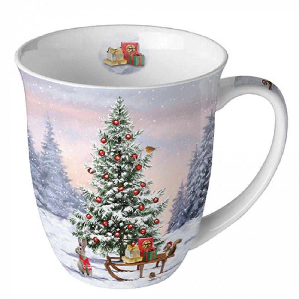 Ambiente Luxury Paper Products Becher Porzellan Mug Kollektion Planzen,Tiere, Vogel, 1-tlg., Porzellan Tasse, Tiere, : Wintertiere / Waldtiere, Herbst, Winter, Frühling, Tee/Kaffee Tasse-, Ideal Als Geschenk