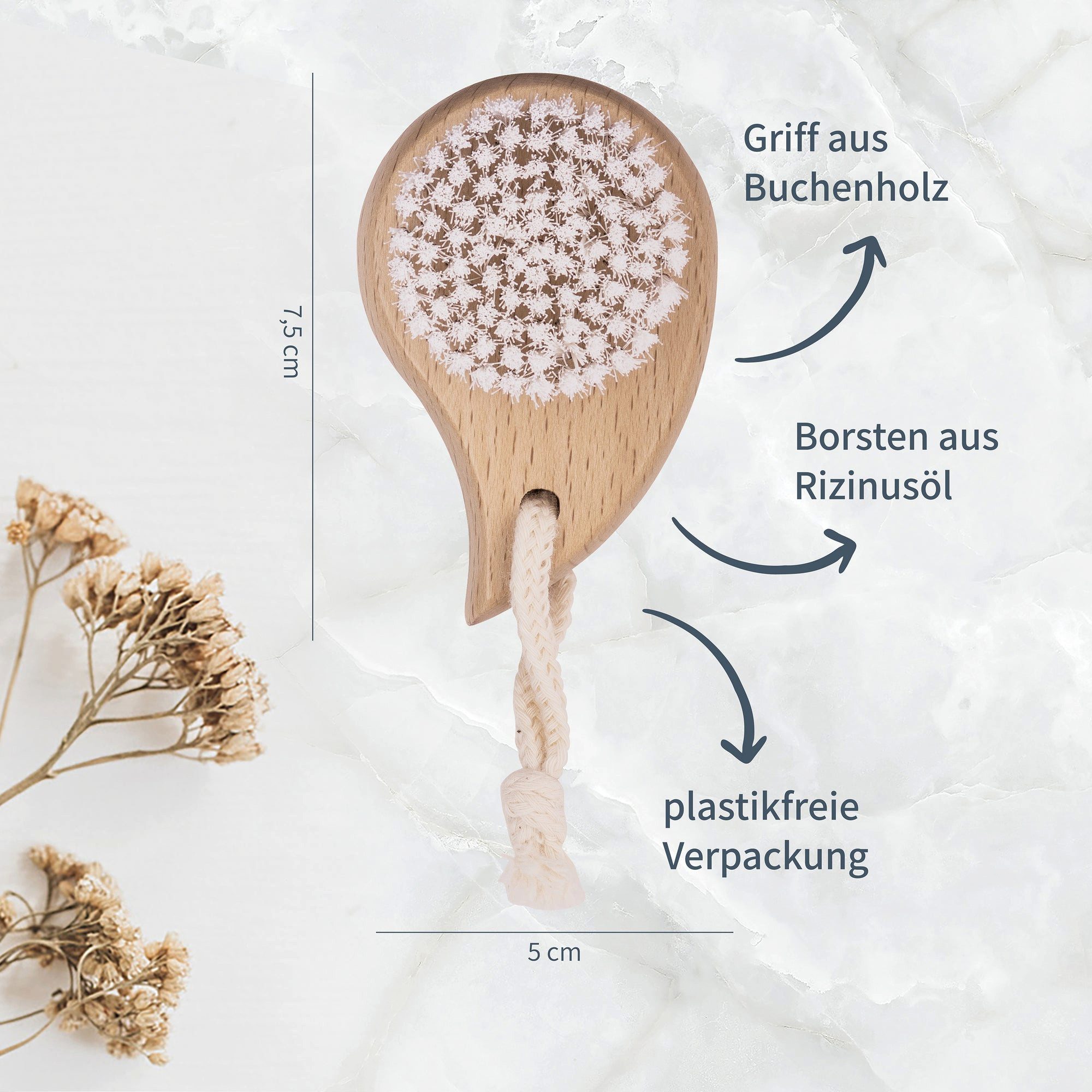 Niyok Gesichtsreinigungsbürste Niyok Gesichtsbürste, Holz, Trockenbürste & Peelingbürste, plastikfrei, Sanft, Nachhaltig, Langlebig