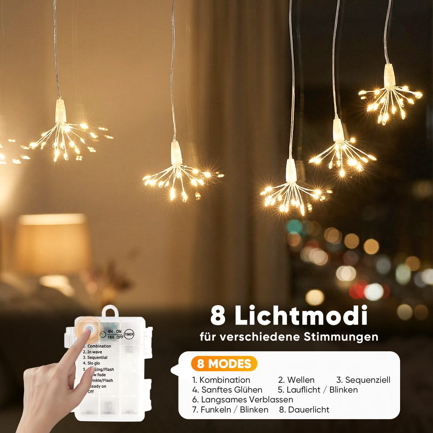 Salcar LED-Lichterkette LED Leuchtstäbe Feurwerk Garten LED Leuchtstern 3 / 6 Stück Warmweiß, 3D Feuerwerk-Design mit 3-teiliges Feuerwerk Liter 45 LED