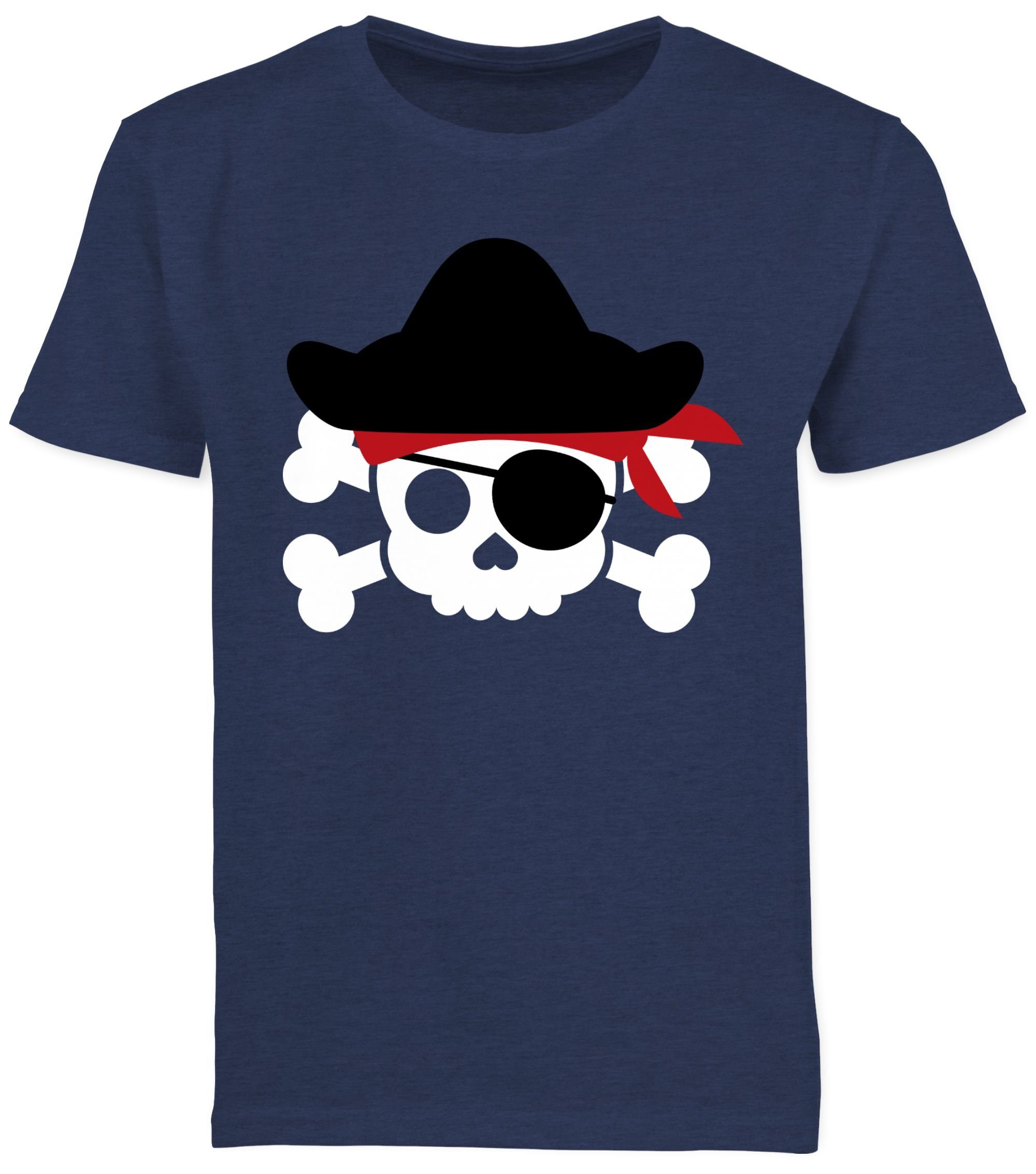 Shirtracer T-Shirt Piratenkopf Kostüm Karneval Totenkopf Dunkelblau Piraten & Geburtstags 3 Pirat Meliert Fasching Piratenkostüm 