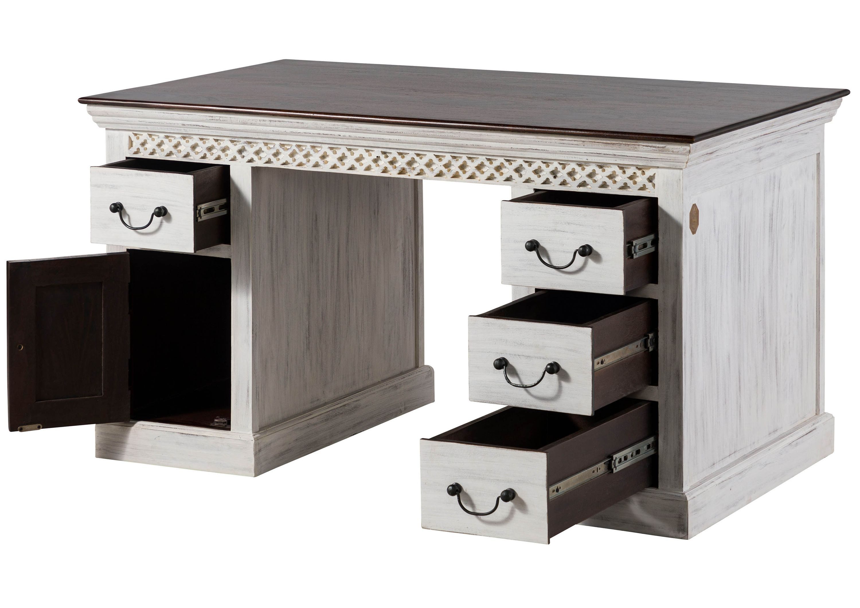 Massivmoebel24 Schreibtisch CASTLE-ANTIK (Mango / Akazie günstig online kaufen