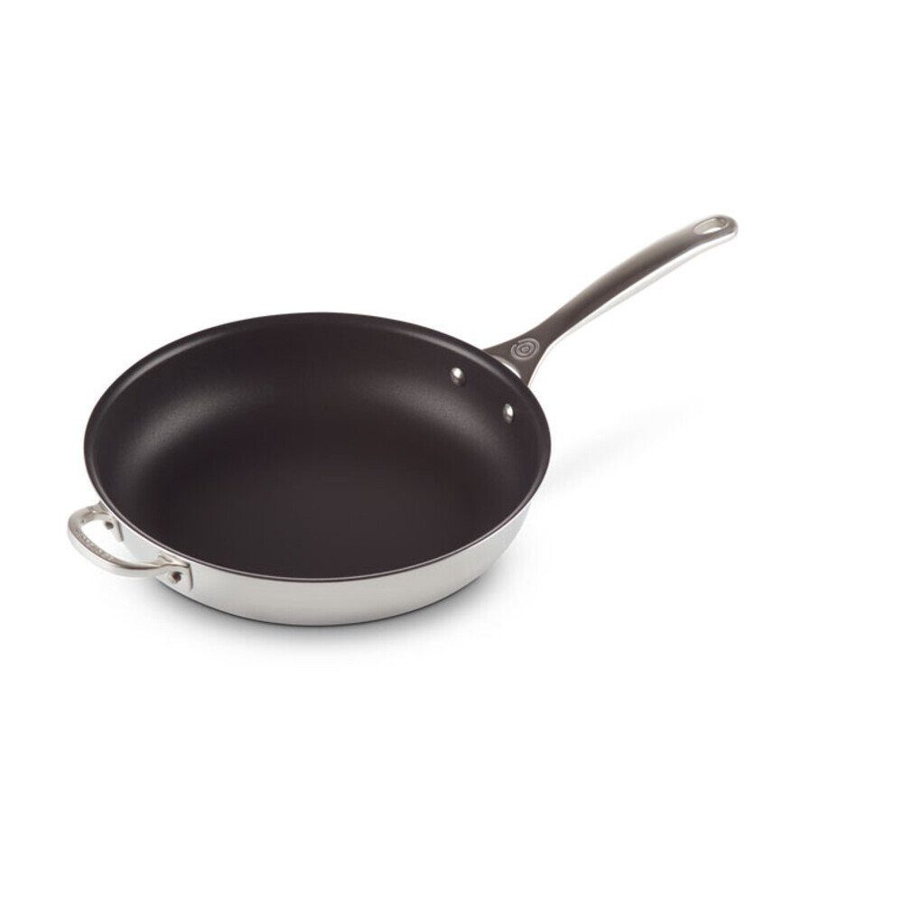 LE CREUSET Bratpfanne Bratpfanne 28 cm silber, Edelstahl mit Aluminiumkern, spülmaschinenfest, Antihaft