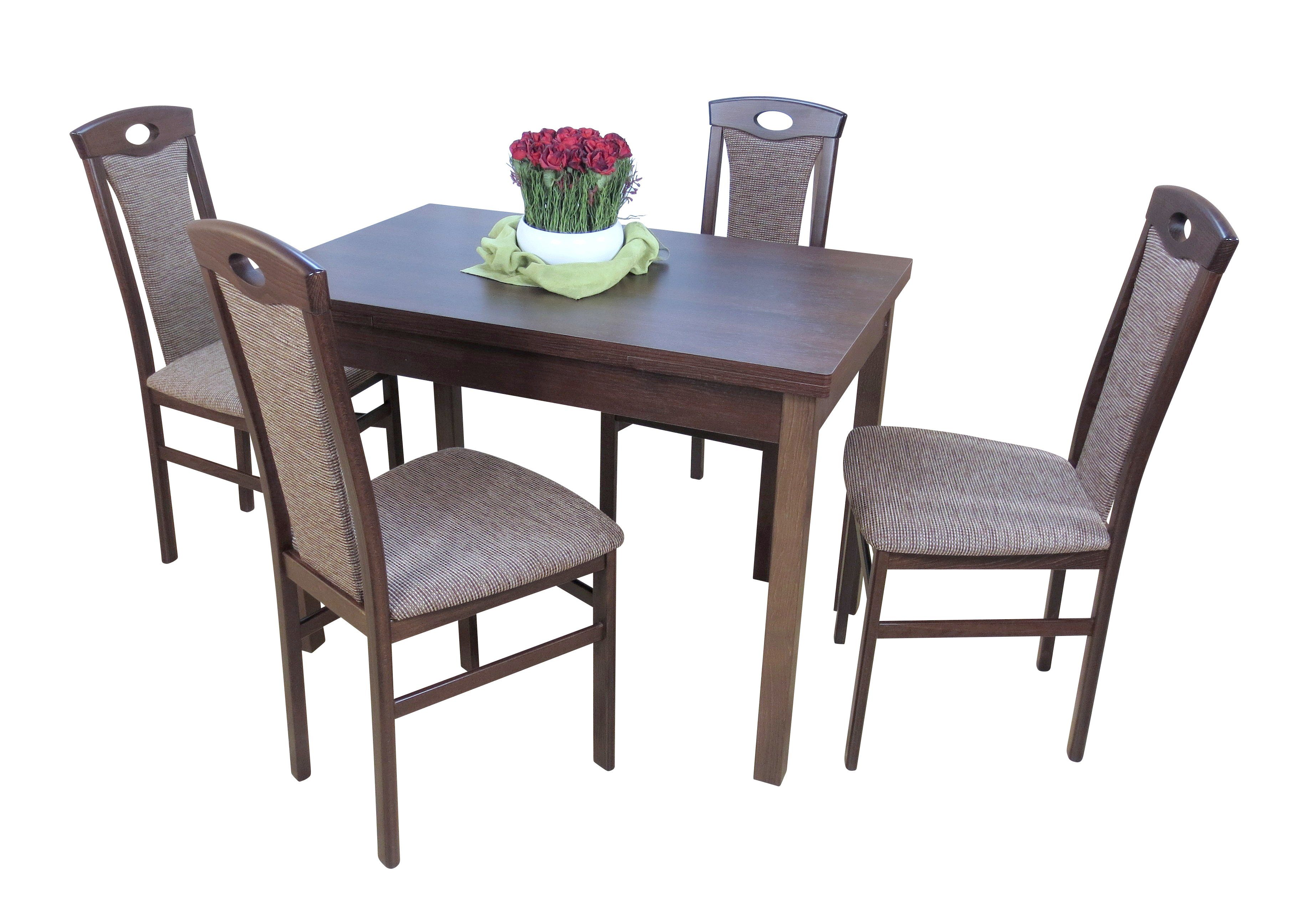 moebel-direkt-online Essgruppe Janina, (Spar-Set, Tischgruppe 5tlg), Tisch mit 4 Stühlen Farb-Nr. 1 = Nussbaum-Nachbildung/cappuccino