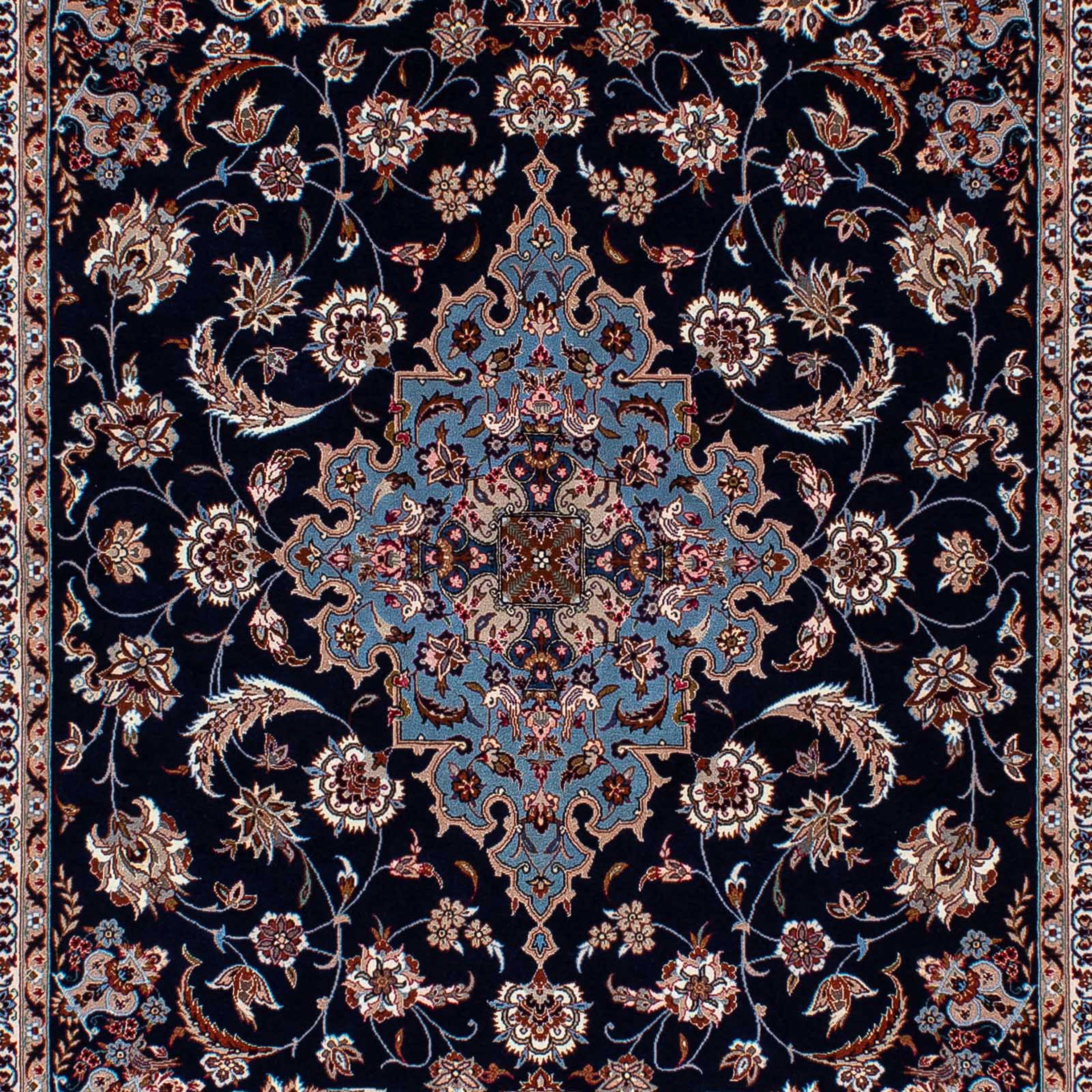 6 - Höhe: Premium Zertifikat Isfahan cm mit - 145 Perser dunkelblau, - mm, - Einzelstück rechteckig, morgenland, Handgeknüpft, Wohnzimmer, Orientteppich x 218