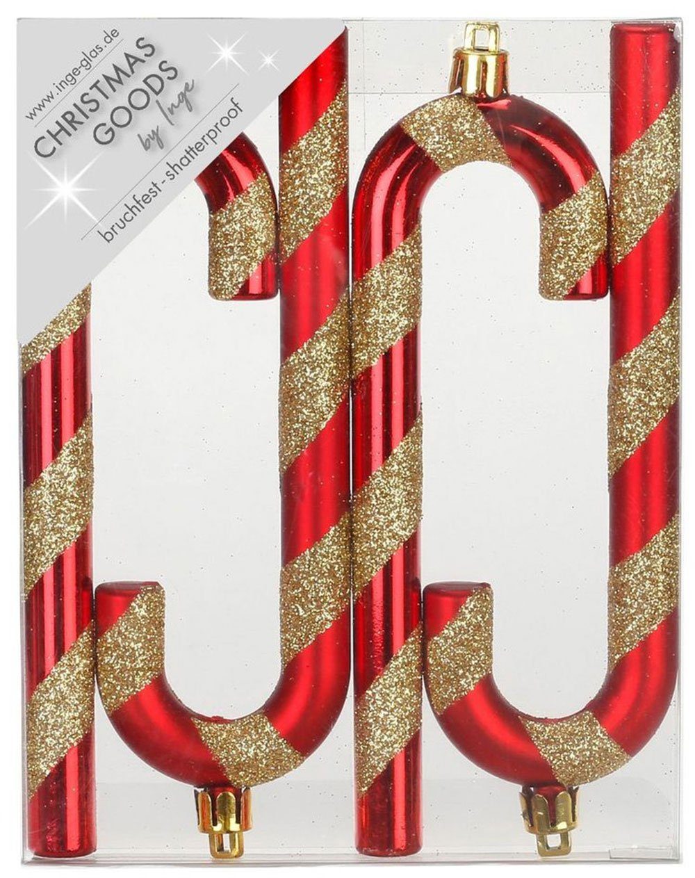 Holly & Jolly Christbaumschmuck, Christbaumschmuck Zuckerstangen 14cm Kunststoff 4er Set - Rot