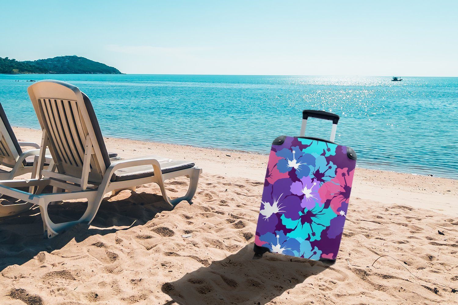 - Tropisch 4 Reisekoffer für Ferien, Rollen, MuchoWow Trolley, Hawaii - Reisetasche mit Muster, Handgepäck Blumen - Handgepäckkoffer rollen,
