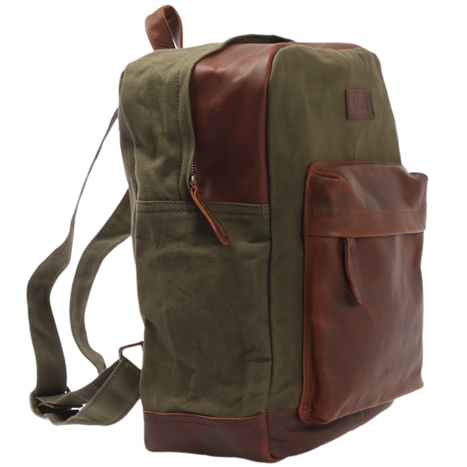 grün LECONI Leder Sportrucksack Lederrucksack Freizeitrucksack Canvas LE1015