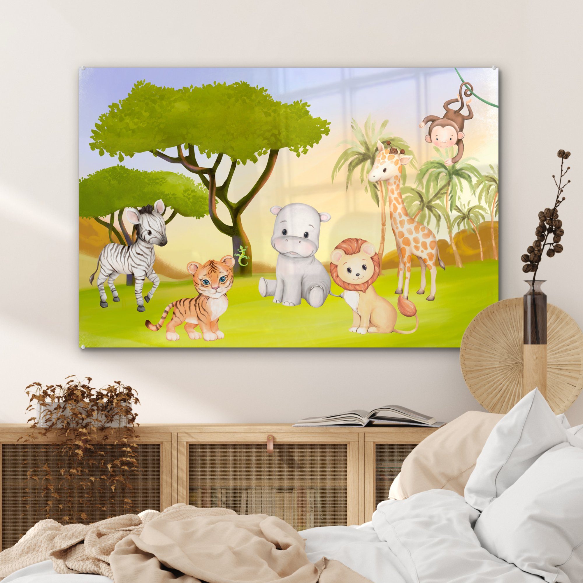 MuchoWow Acrylglasbilder - Acrylglasbild Schlafzimmer Dschungel - Tiere & Kind, Wohnzimmer St), (1