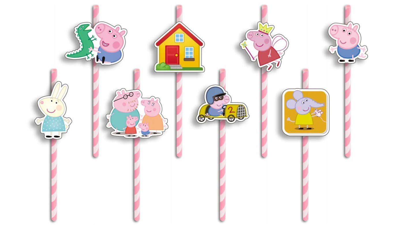Festivalartikel Trinkhalme PEPPA PIG Trinkhalme 8 Stück Papierstrohhalme Einweg Strohhalme