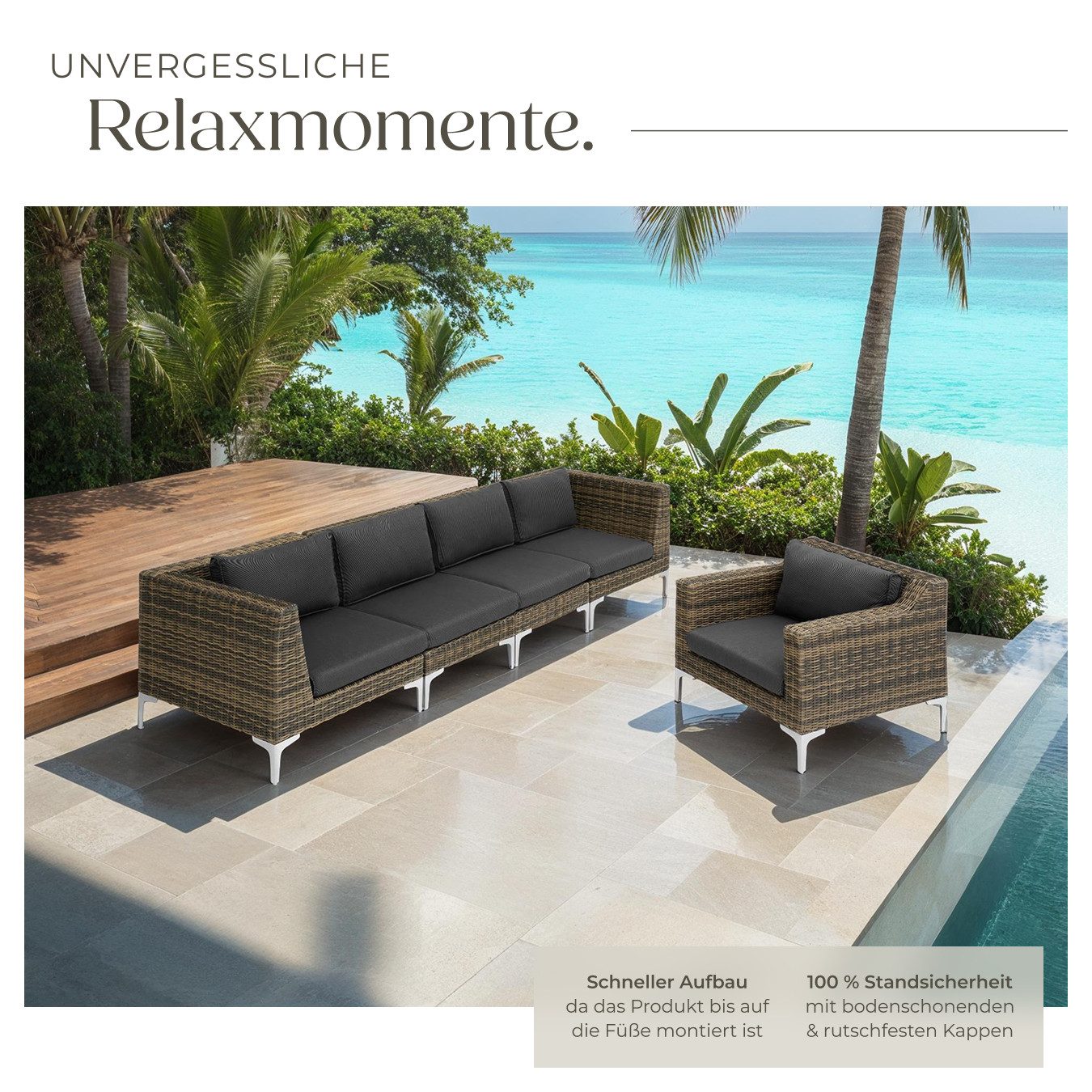 tectake Sitzgruppe Modulares Rattanset, (Set), Stabiler und belastbarer Rahmen aus leichtem und rostfreiem Aluminium