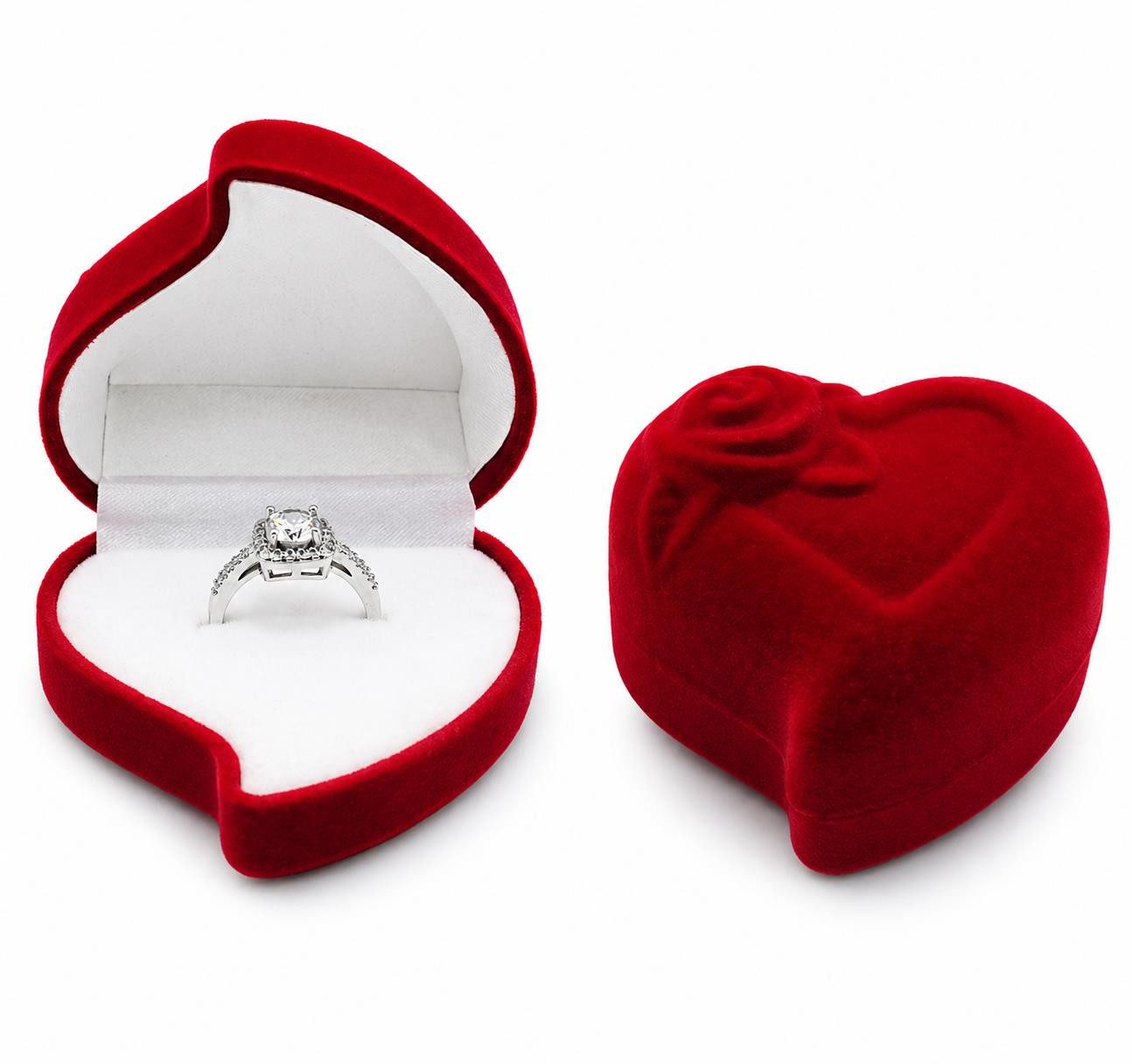 BAYLI Schmucketui 1 x Ringetui Verlobungsring – Ringbox Herz Rot mit Rose – Ringschachte