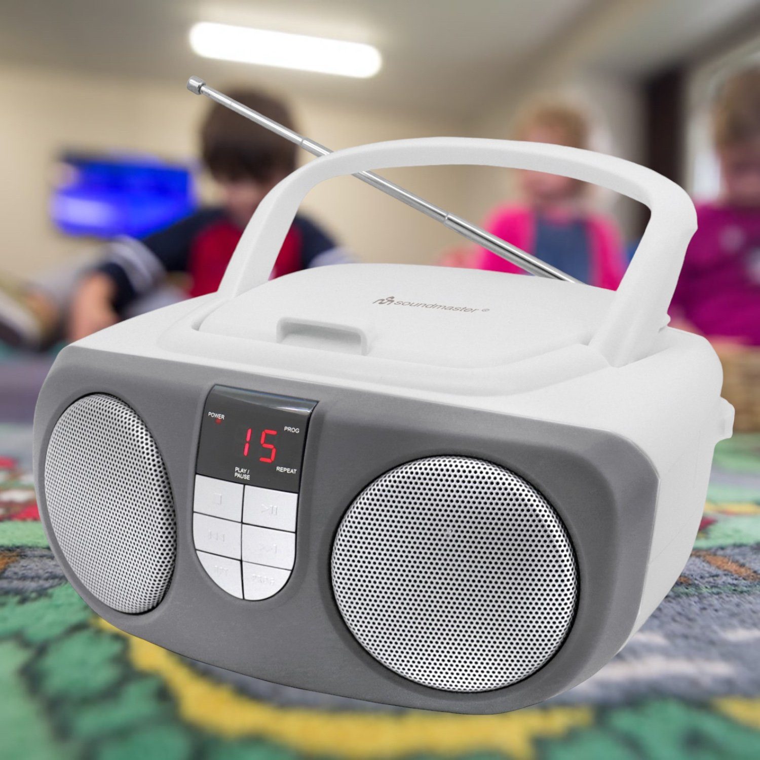SCD1400 Boombox Player Kinderradio tragbarer AUX-IN Soundmaster Radio Radio CD Weiß Soundmaster