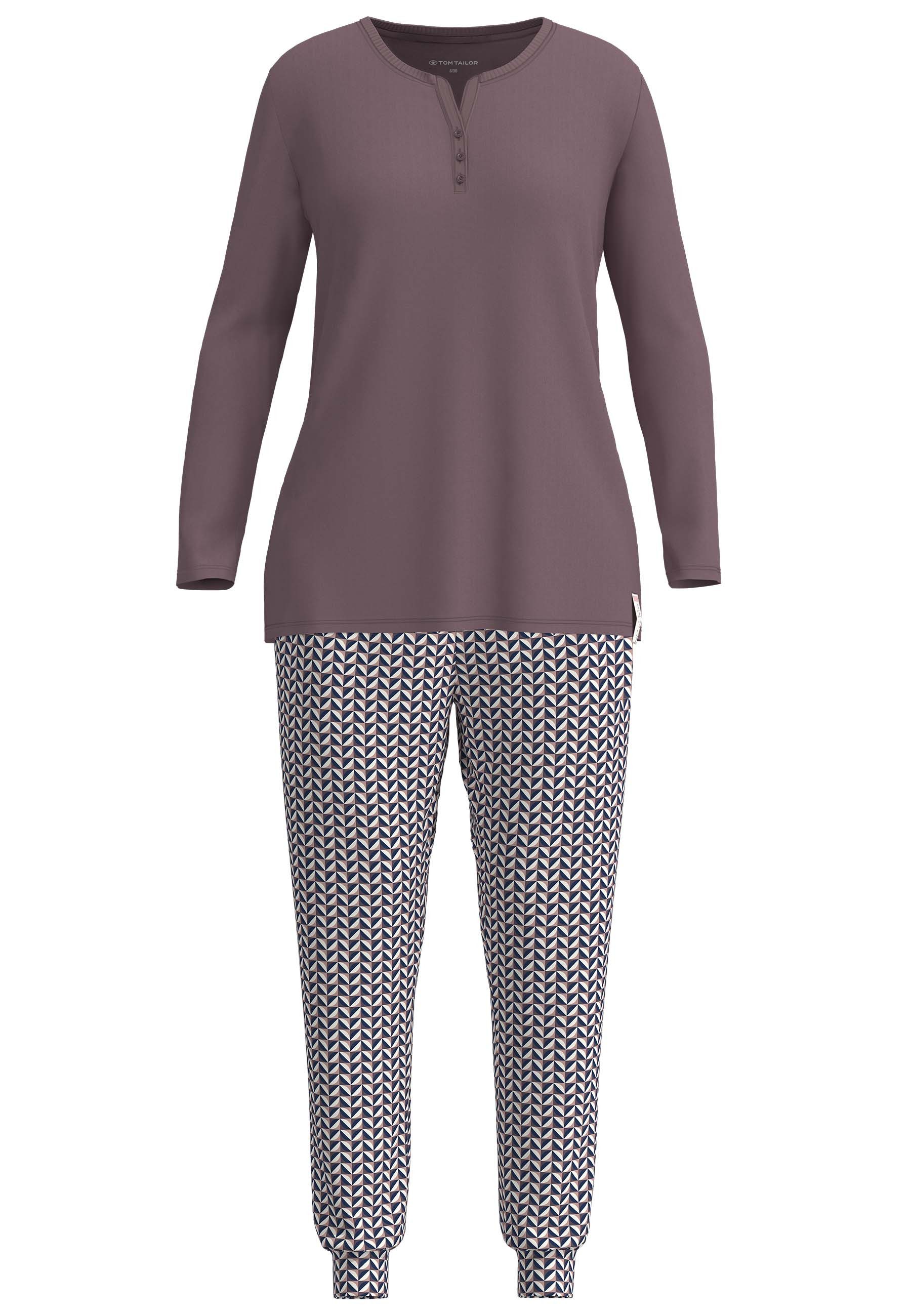 TOM TAILOR Schlafanzug Sitia (2 tlg) Langarm, Rundhalsausschnitt, mit Knöpfen, gemustert, Baumwollmix