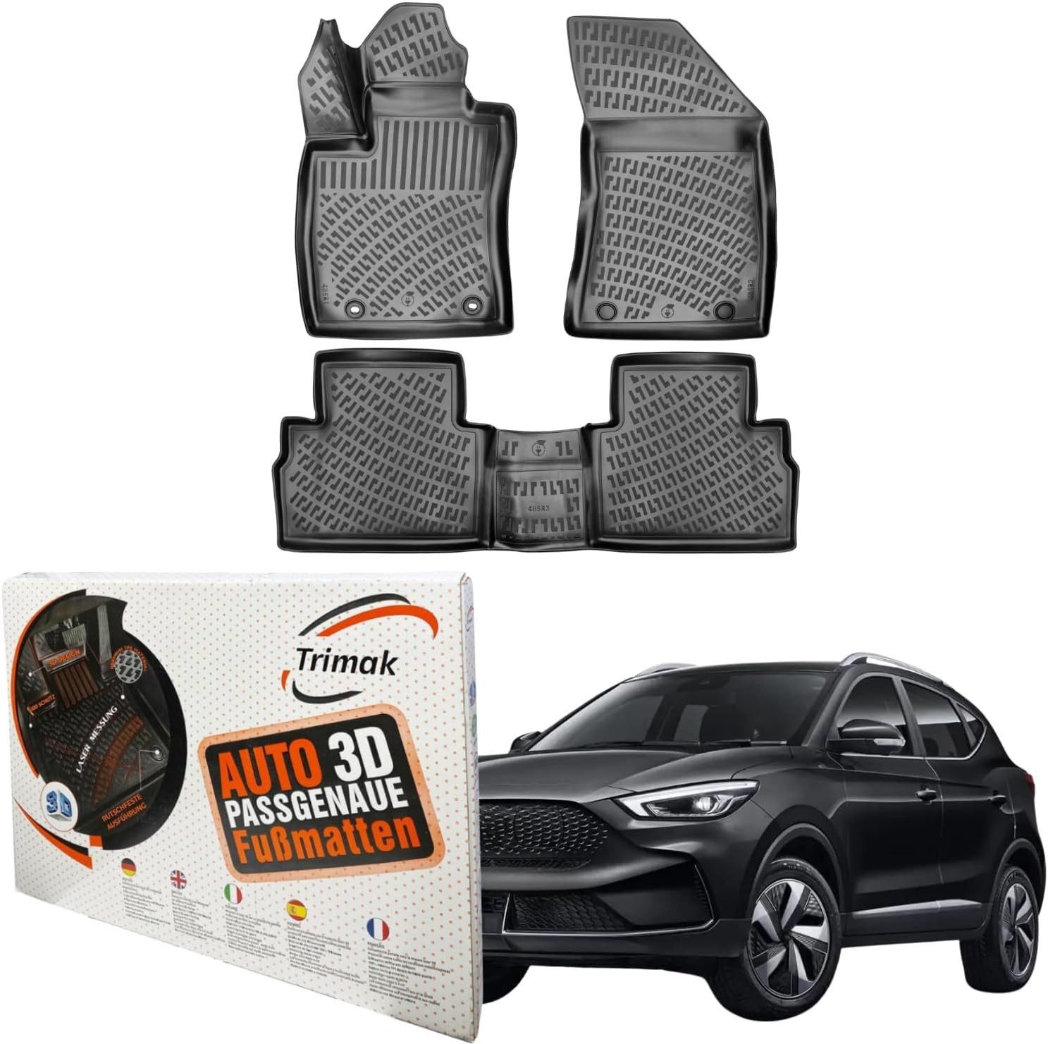 Trimak Passform-Fußmatten Oder Kofferraumwanne Oder Set kompatibel mit MG ZS, MG ZS EV ab 2021 Gummimatten Auto TPE Allwetter Fussmatten
