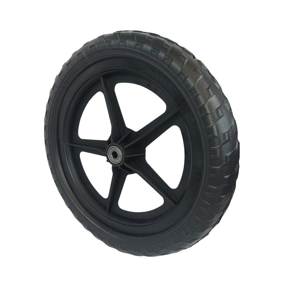 FunSport-Factory Ersatzrad Komplettrad mit Vollgummireifen 12 Zoll für Laufrad schwarz, Pannensicher, wartungsfrei, abriebfest, Kunststofffelge, Vollgummi