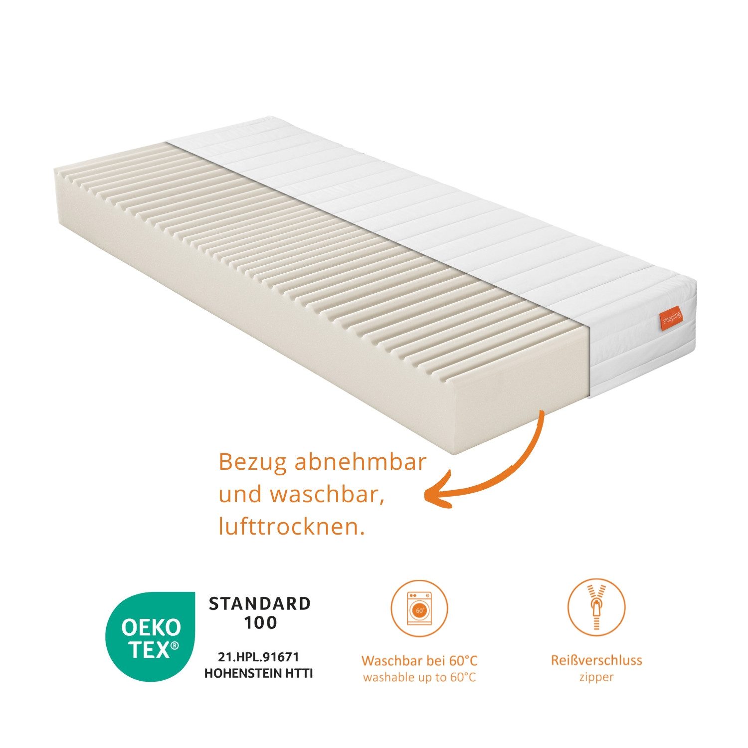 Kaltschaummatratze mit 7-Zonen und zwei unterschiedlich festen Liegeseiten, sleepling, beidseitig nutzbar (H2/H3), orthopädisch optimiert & atmungsaktiv