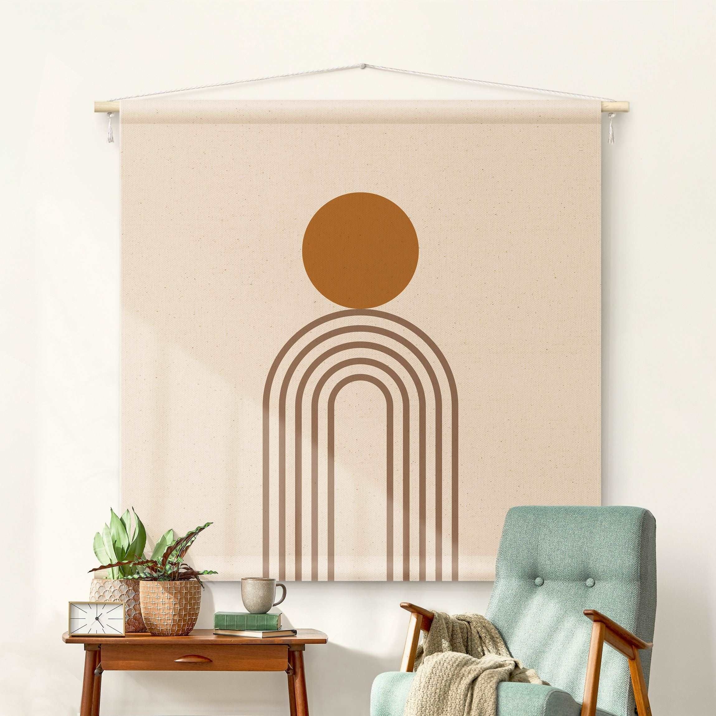 Bilderdepot24 Wandteppich modern Muster Abstrakt Geometrisch beige, quadratisch, Höhe: 2.6 mm, großes Wandbild aus Natur-Baumwolle Wandbehang Stoffbild Tuch Wollseil