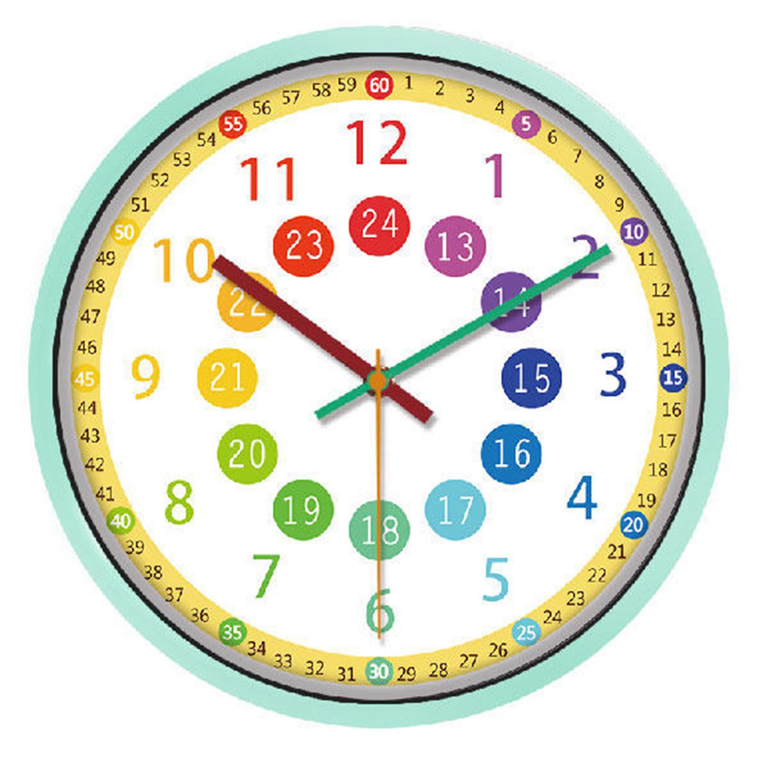 Wanduhr Kinder-Wanduhr Bunt Lern-Spielzeug Uhr grün