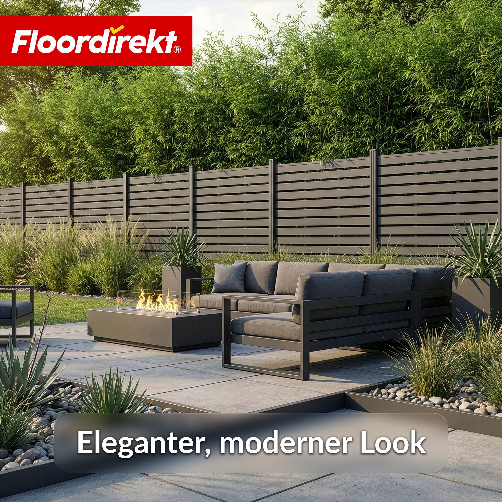 Floordirekt Zaun WPC Sichtschutzzaun Milos 180x180 cm Anthrazit Gartenzaun Sichtschutz, (Aluminium-Pfosten, 14 schmale WPC-Paneele), modernen, pflegeleichten und wetterfesten Sichtschutz