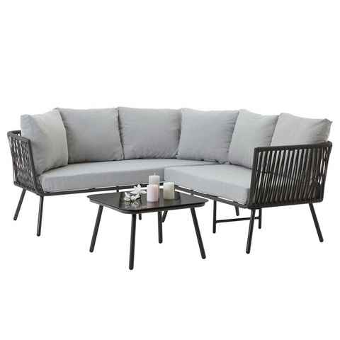 CARO-Möbel Gartenlounge-Set JAKARTA, Lounge-Set Outdoor Sofa mit Beistelltisch schwarz grau