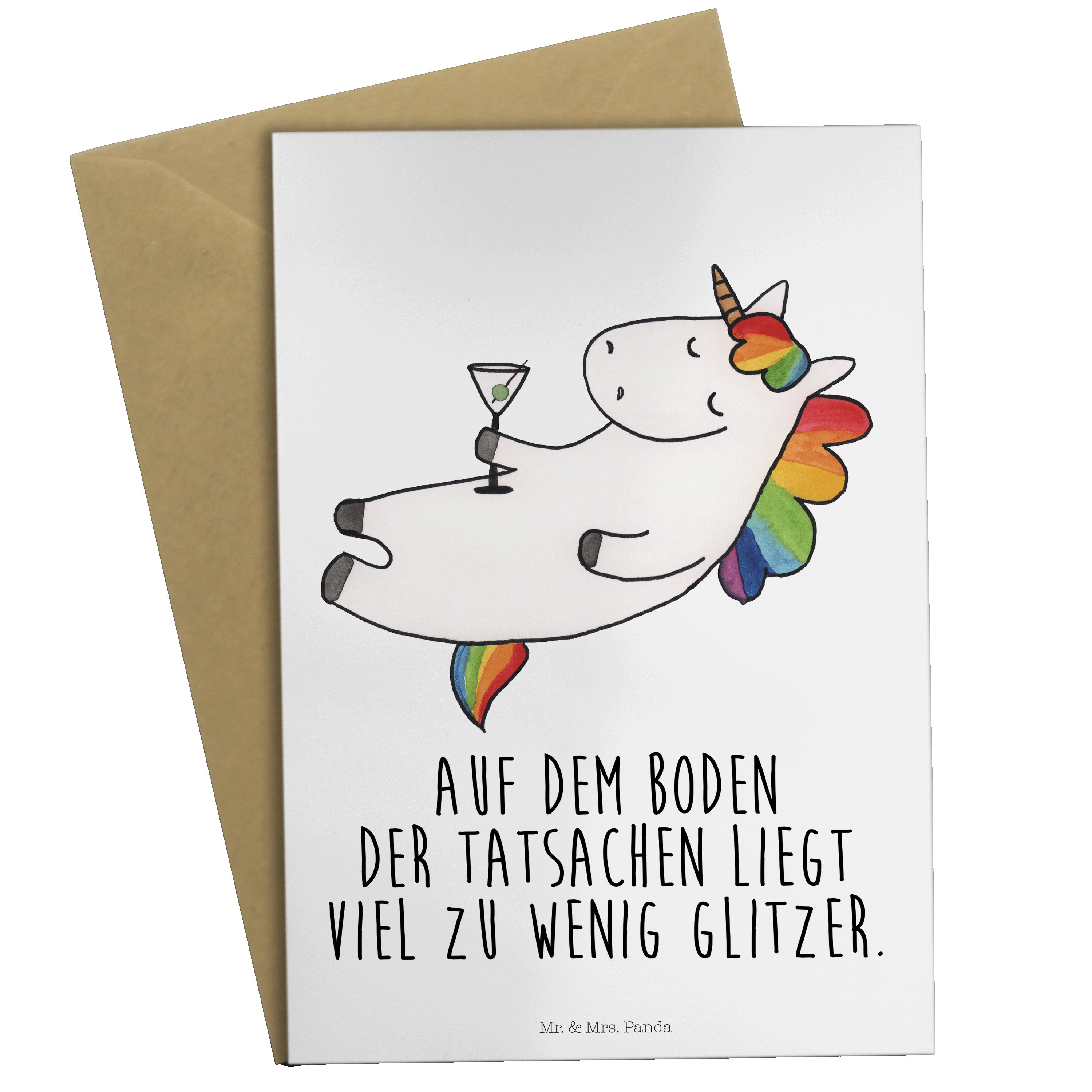 Mr. & Mrs. Panda Grußkarte Einhorn Cocktail - Weiß - Geschenk, Klappkarte, Karte, Feiern, Geburt