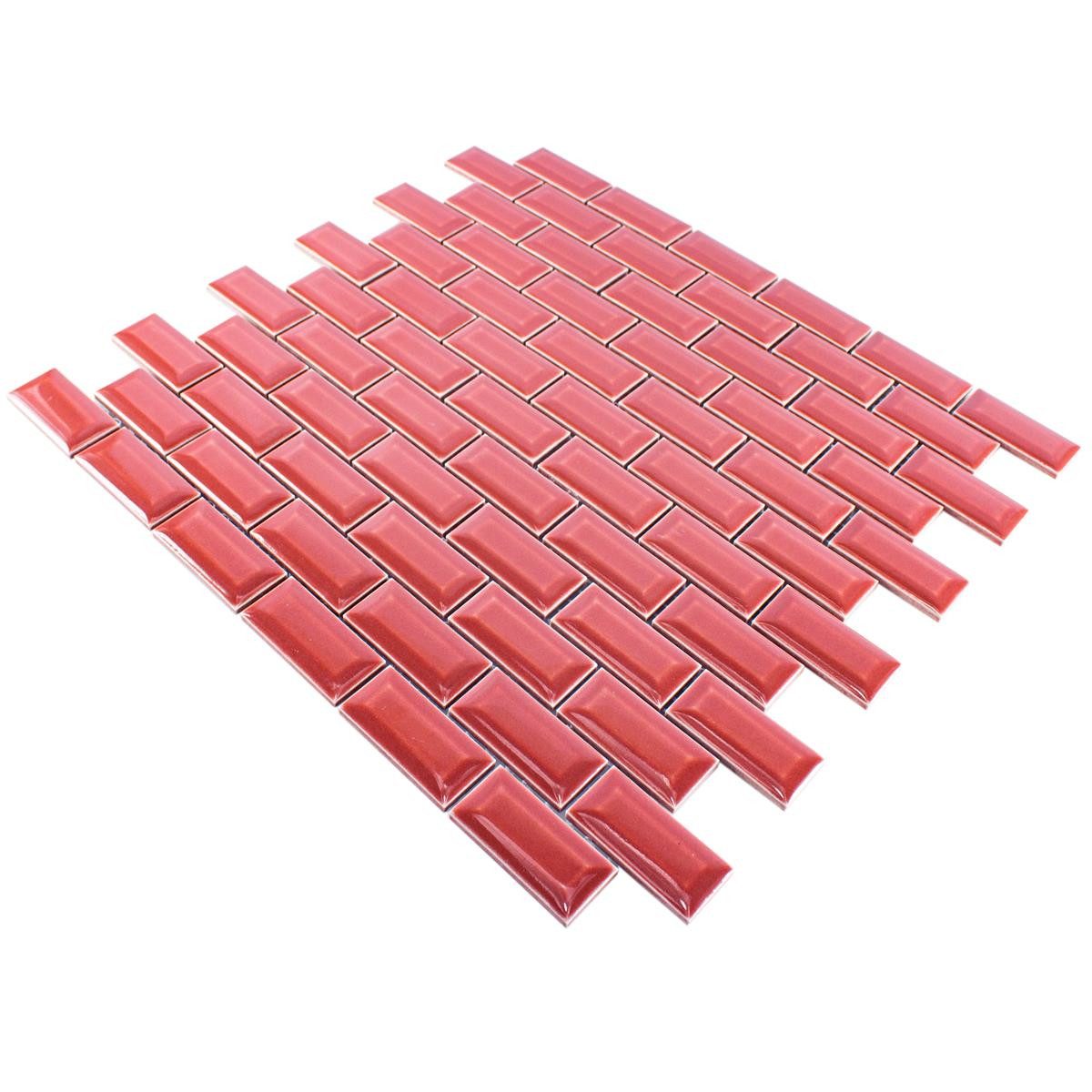 Mosafil Mosaikfliesen Keramikmosaik Fliesen Organica Metro, Keramik 30.000x30.000, rot, Facette - Verlegefertig auf ein Netz geklebt - Frostsicher -