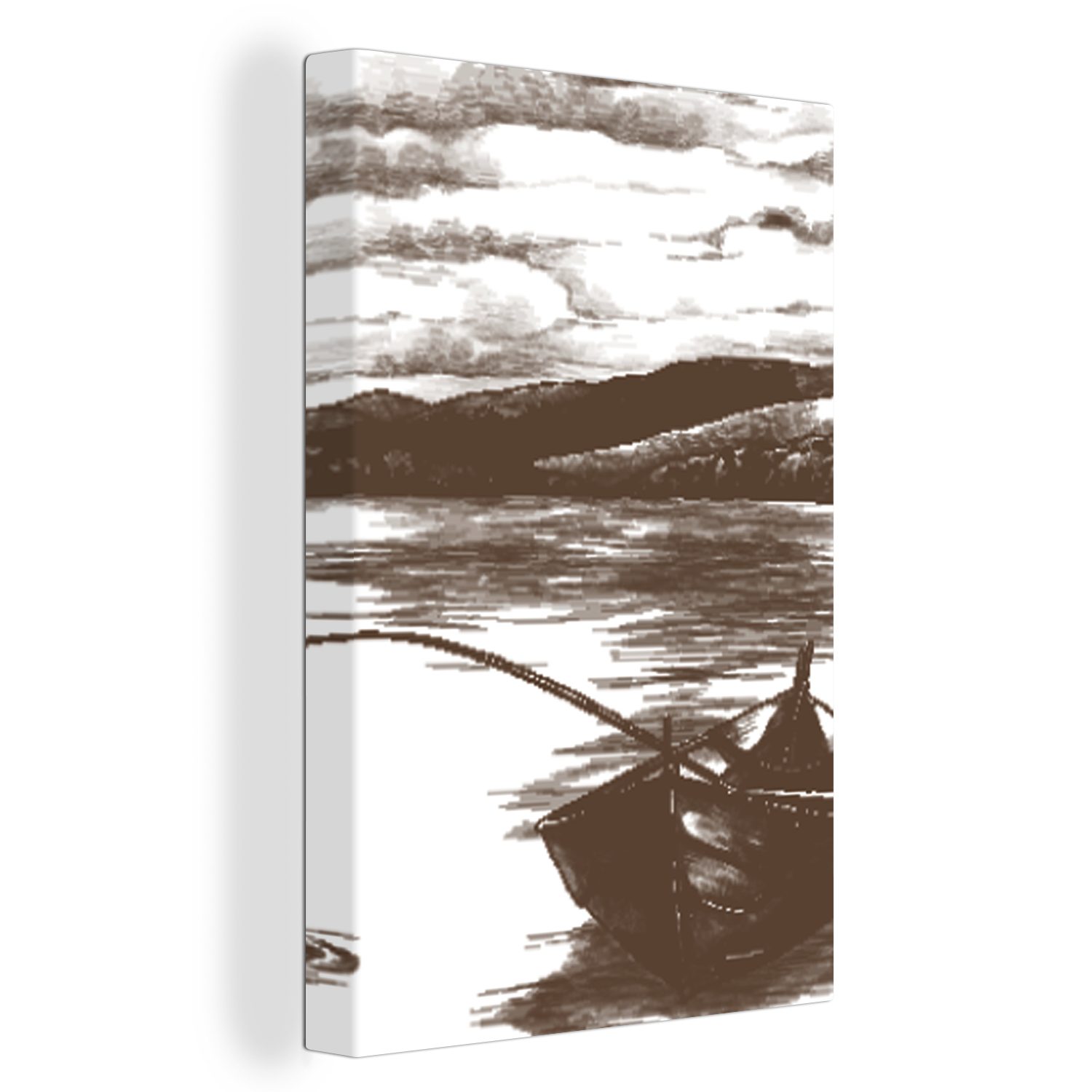 OneMillionCanvasses® Leinwandbild Boot - Meer - Angelrute, (1 St), Leinwandbild fertig bespannt inkl. Zackenaufhänger, Gemälde, 20x30 cm | Leinwandbilder