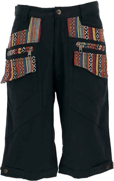 Guru-Shop Relaxhose Kurze Yogahose, Goa Hose, Goa Shorts - schwarz alternative Bekleidung, Ethno Style